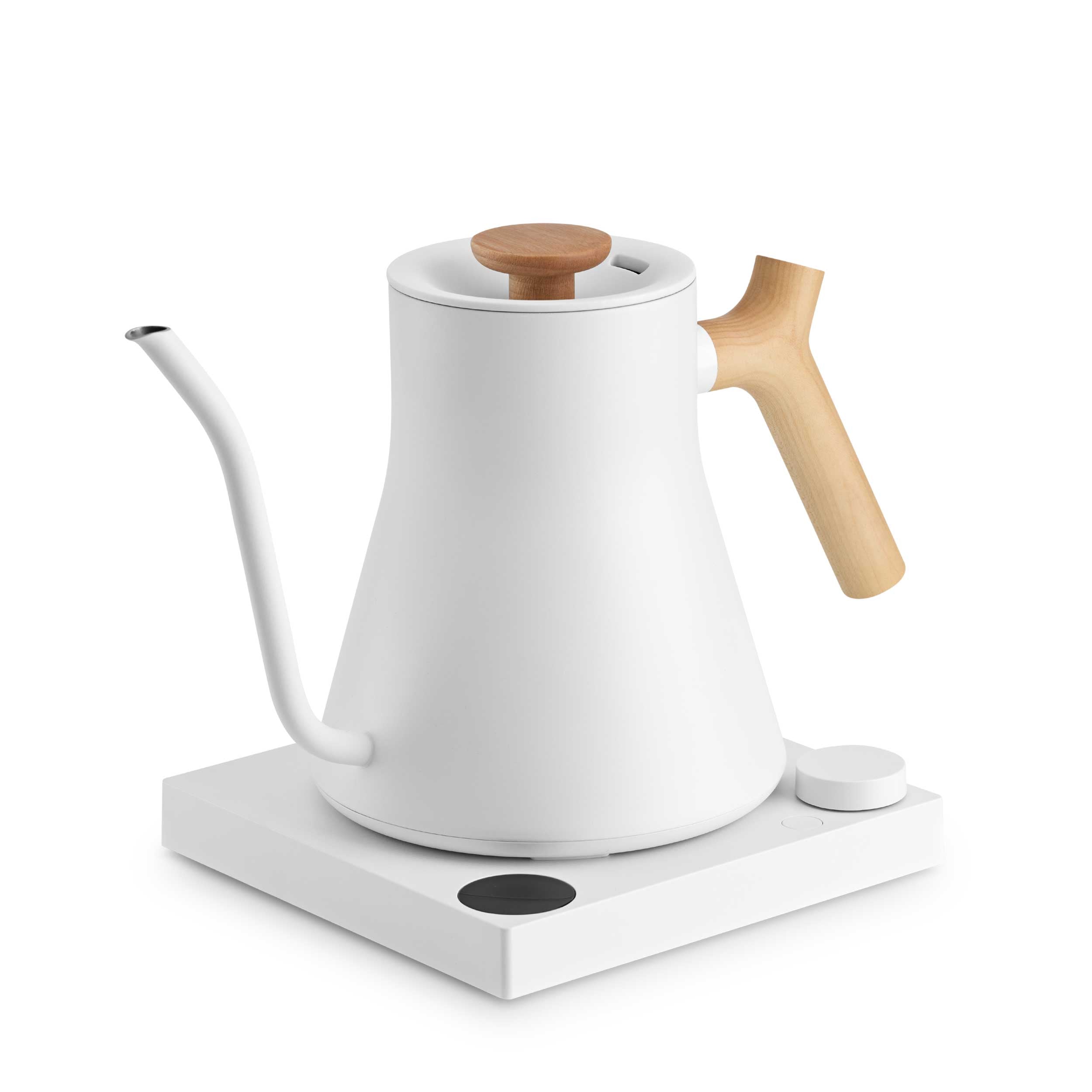 Fellow Stagg EKG Pro Electric Gooseneck Kettle - Matte White with Maple Wood Handle | Precision Pouring for Coffee, Tea & Specialty Brewing | Perfect for Home Baristas & Tea Enthusiasts