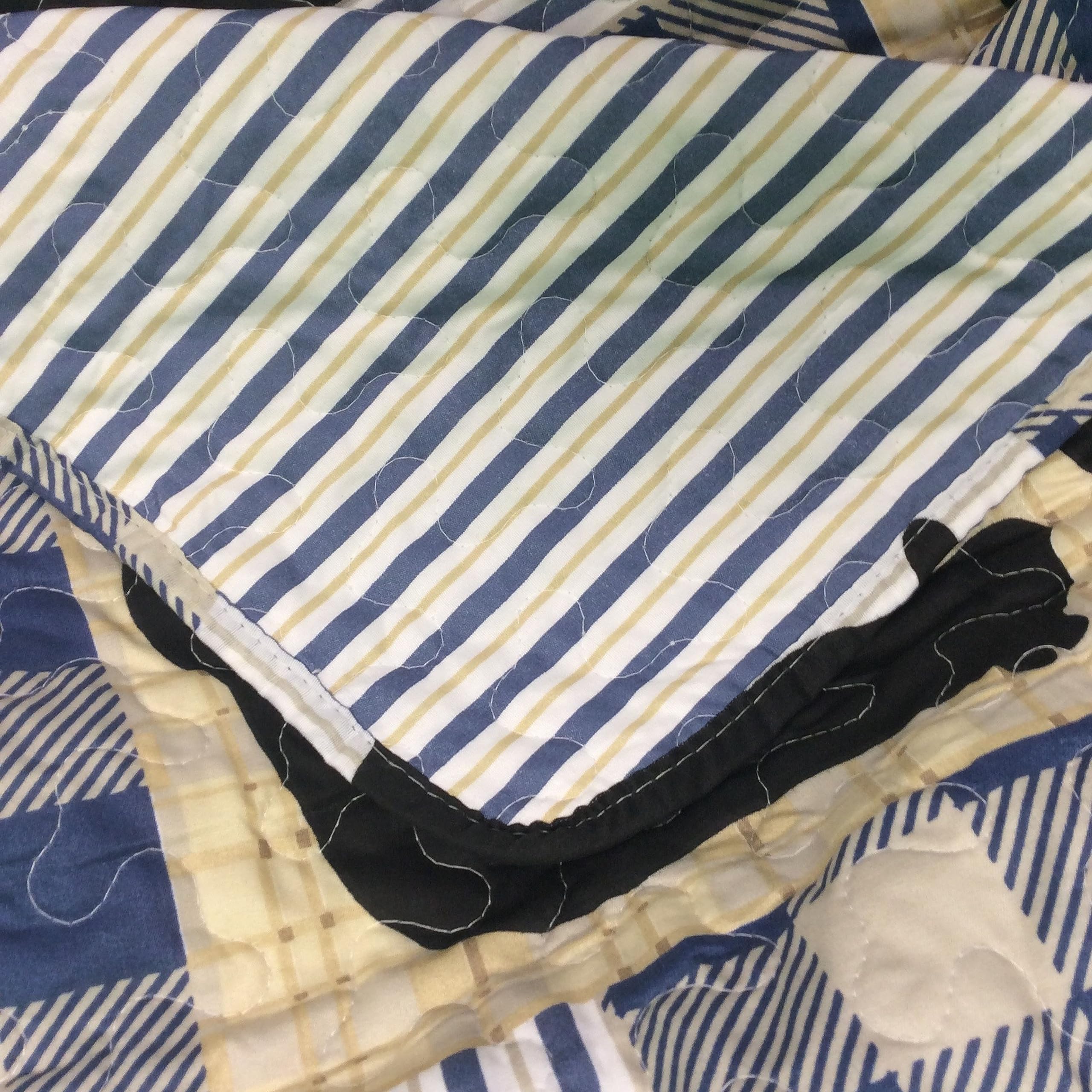Virah Bella 3-Piece Queen Lodge Quilt Bedding Set - Black Bear Plaid Pattern - Rustic Cabin Reversible Comforter with Decorative Pillow Shams (Blue/Black) | Perfect for Country Homes, Hunting Cabins & Cozy Camping Retreats