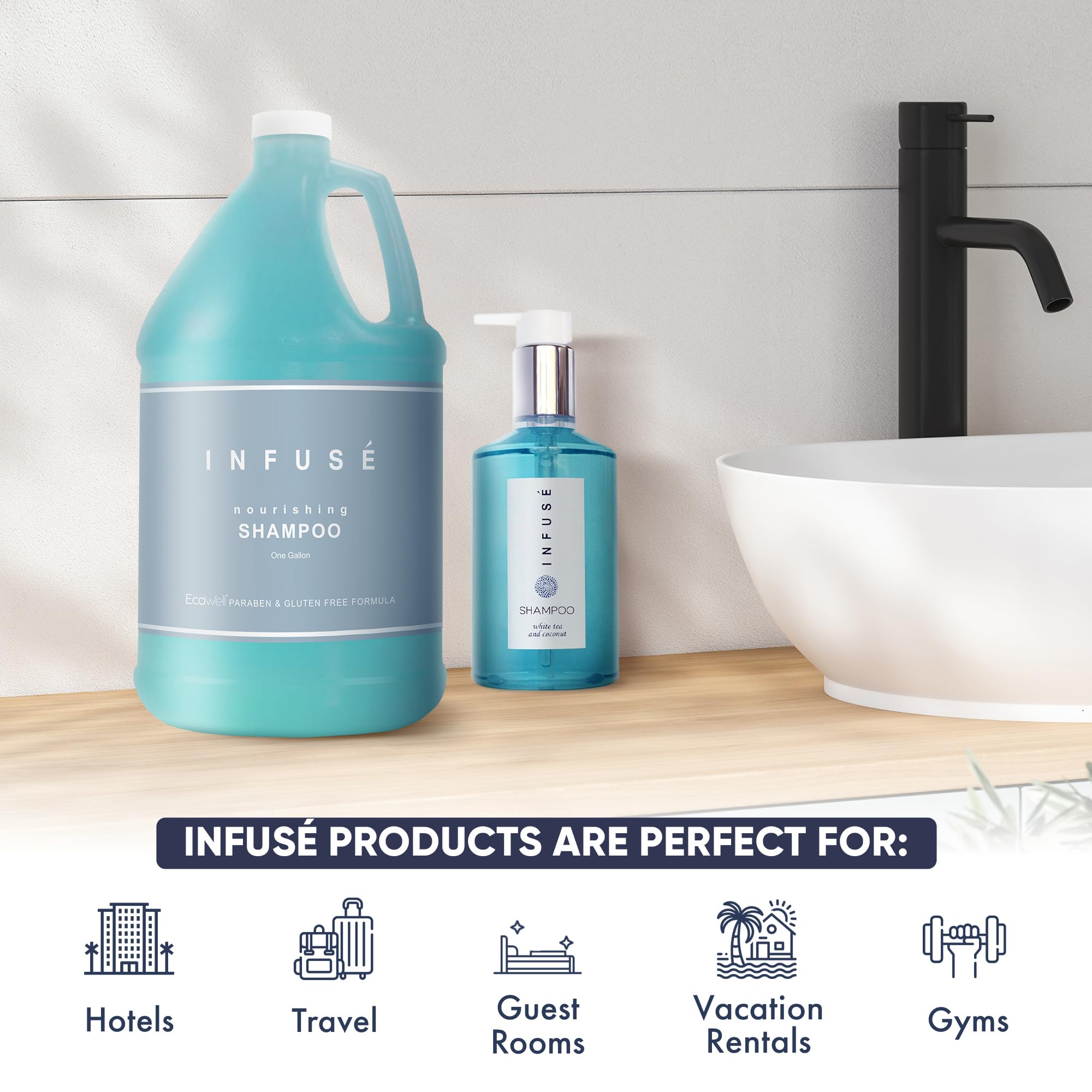 Terra Pure Infuse Hotel Shampoo - 1 Gallon Bulk Refill for Soap Dispensers (Set of 4) | Professional Salon & Hospitality Grade Shampoo | Perfect for Hotels, Spas, Salons & Home Use