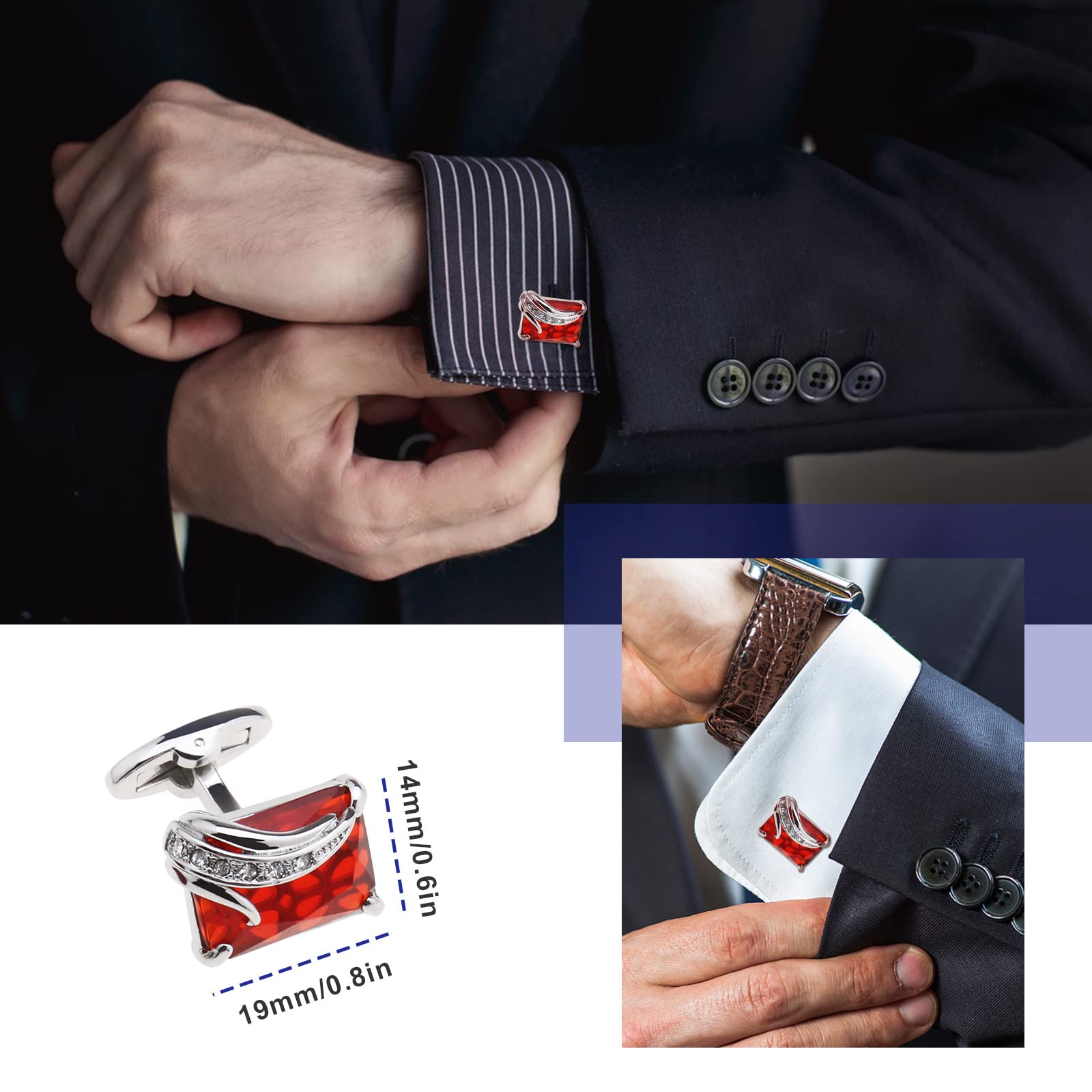Elegant Red Crystal Cufflinks for Men - Classic Fashion Cuff Links for Dress Shirts - Perfect Gift for Father, Groom & Business Professionals - Ideal for Weddings, Formal Events & Office Wear