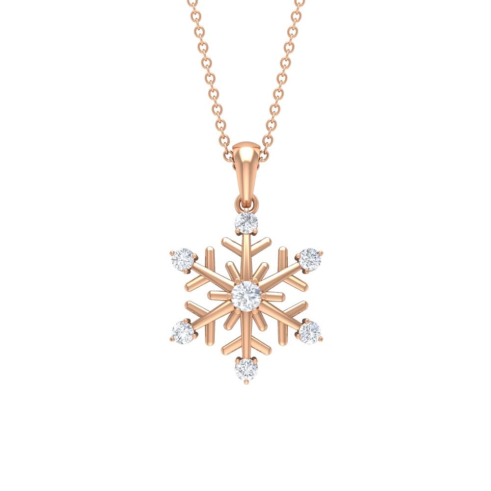 1/2 CT Cubic Zirconia Snowflake Pendant Necklace for Women - 10K Solid Gold Elegant Jewelry Gift for Christmas, Anniversary & Special Occasions