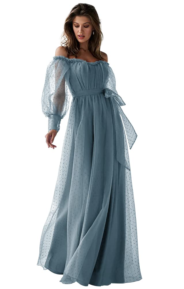 Elegant Puffy Long Sleeve Tulle Prom Dress for Women - Beaded Ball Gown with Split Design for Formal Parties, Homecoming, and Special Occasions