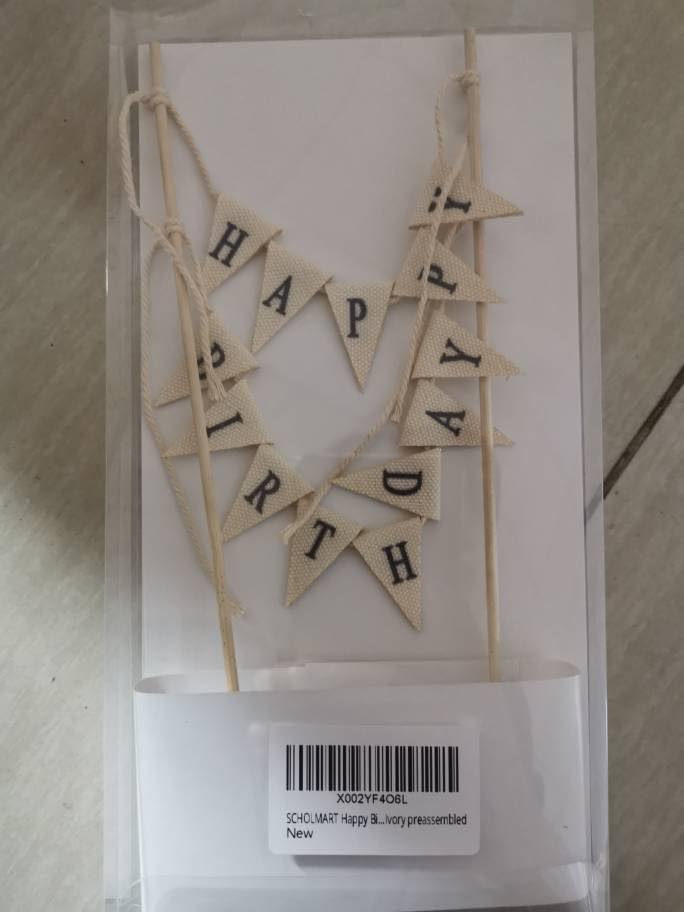 Happy Birthday Bunting Cake Topper - Handmade Rustic Pennant Flags with Wood Pole | Preassembled Decoration for Birthday Cakes, Cheesecakes & Desserts | Perfect for Parties, Weddings & Special Celebrations