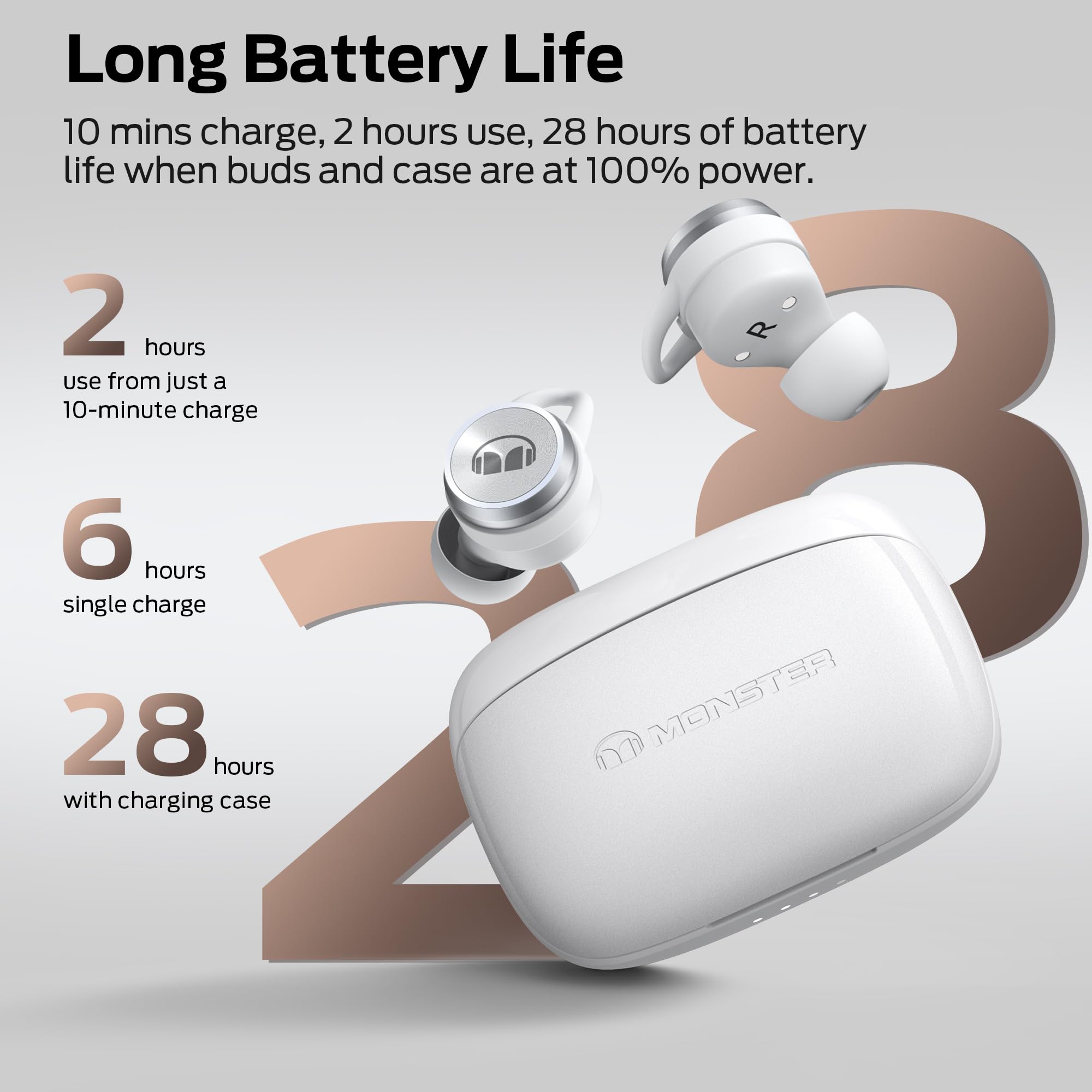 Monster Clarity 101Plus AirLinks Wireless Bluetooth 5.3 Earbuds with Charging Case - 28H Playtime, Deep Bass Stereo Sound, IPX5 Water Resistant for Running, Gym Workouts & Outdoor Sports