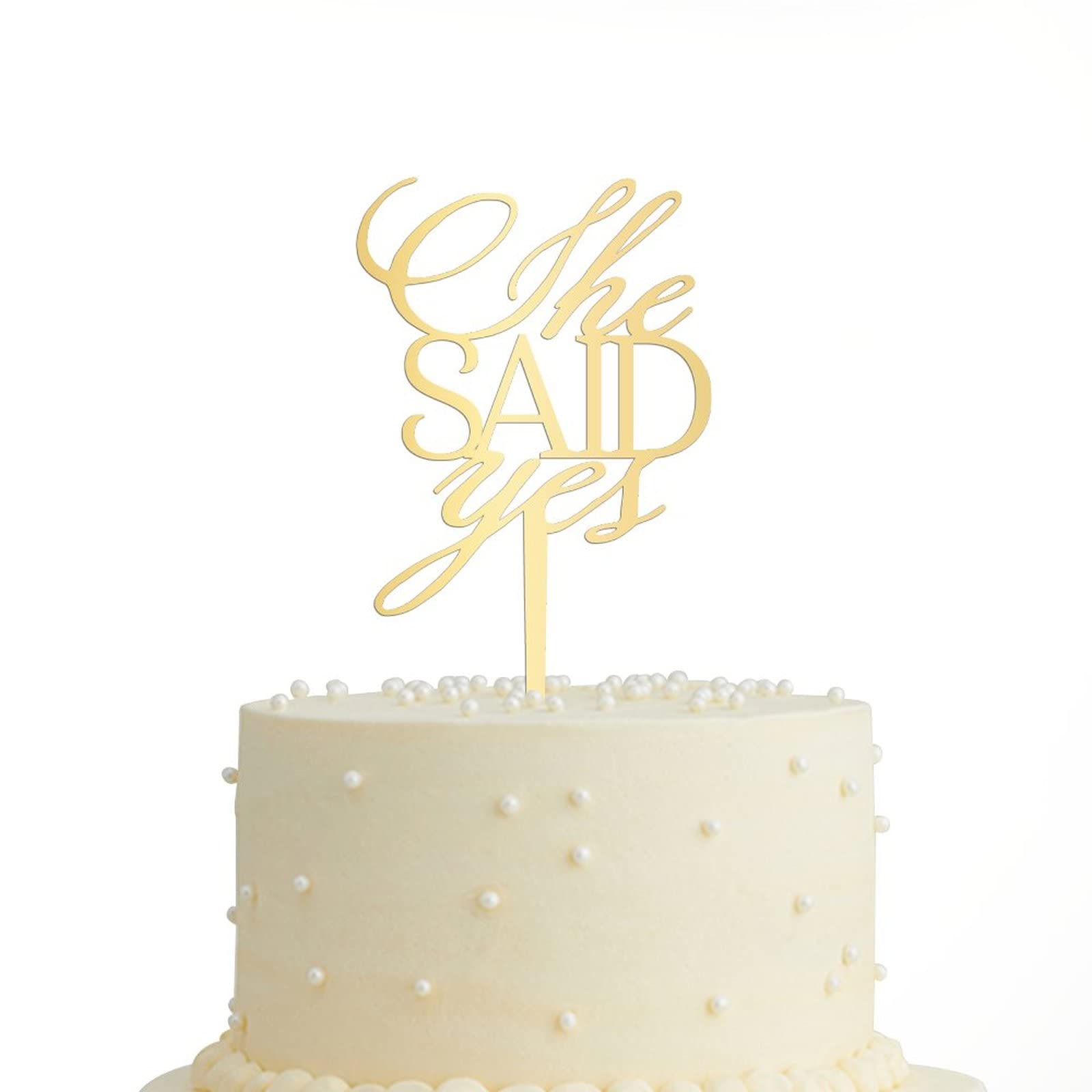 Elegant Custom Wedding Cake Topper - She Said Yes Mirror Gold Acrylic Mr & Mrs Personalized Cake Topper for Wedding, Anniversary & Party Decoration