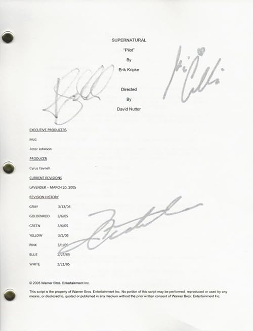 Jared Padalecki, Jensen Ackles & Misha Collins Signed Supernatural Pilot Script - Authentic Collectible Memorabilia for TV Show Fans & Pop Culture Enthusiasts - Perfect for Display in Home Theater, Office or Fan Cave