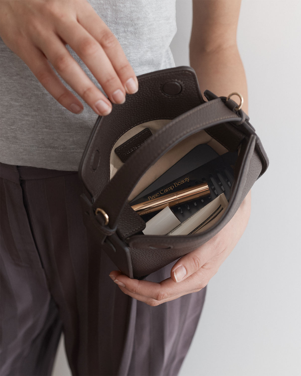 Mini Clementine Crossbody Bag in Charcoal Pebbled Leather with Gold Hardware - Perfect for Everyday Use, Work, and Evening Outings