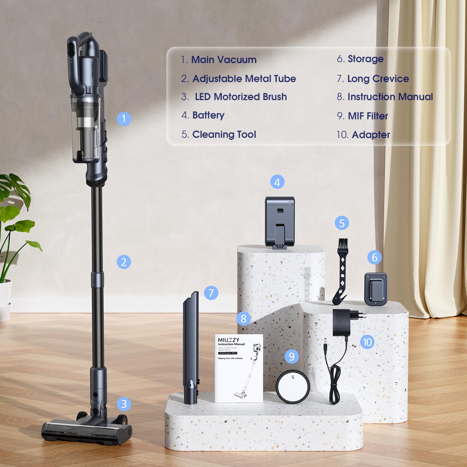 Powerful Cordless Vacuum Cleaner - 35kPa Strong Suction, 50min Runtime, Lightweight Stick & Handheld Vacuum for Home, Carpet, Hard Floors, Pet Hair - Perfect for Quick Cleanups & Car Detailing