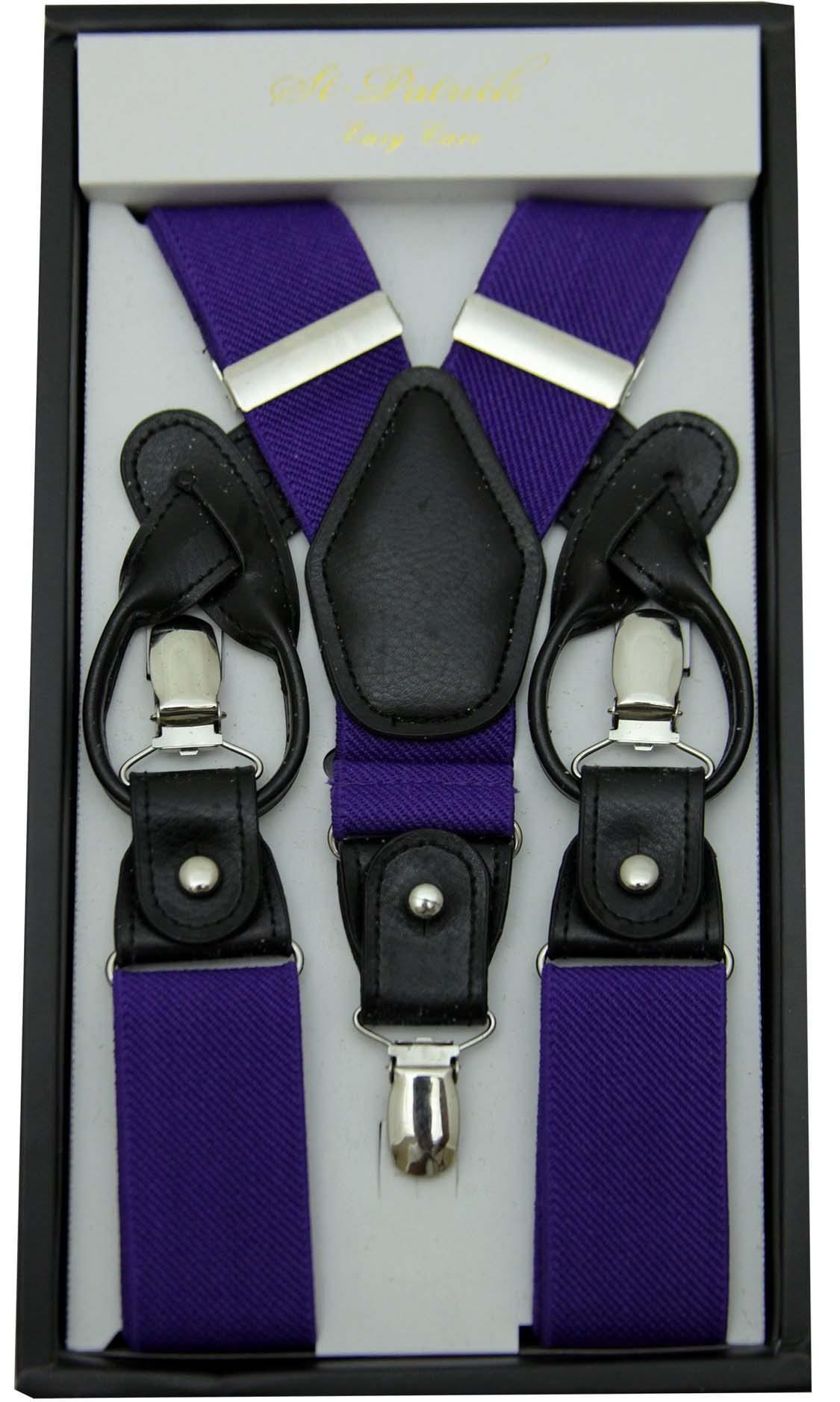 Purple Convertible Suspenders with Clip & Button – Adjustable for Men & Women – Perfect for Formal Wear, Cosplay & Vintage Outfits