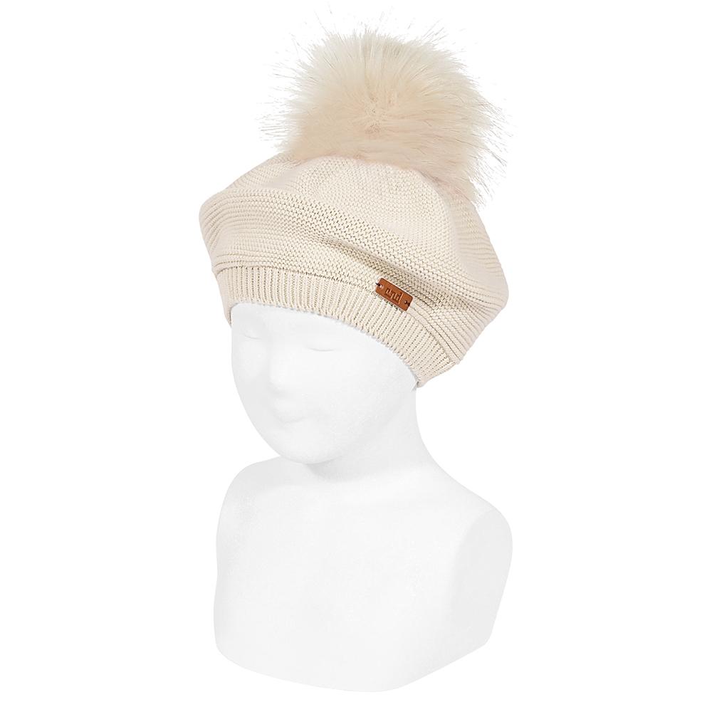 Stylish Linen Faux Fur Pom Pom Beret - Winter Fashion Hat for Women | Perfect for Outdoor Activities, Parties & Casual Wear