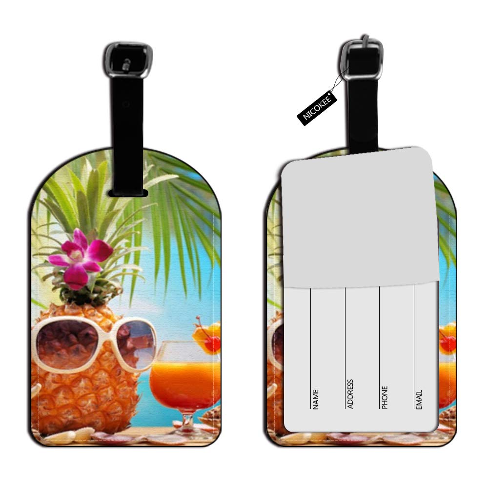 Tropical Pineapple Luggage Tag - Leather Travel ID Label for Suitcases & Bags - Waterproof & Durable Name Tag (1 Pack) - Perfect for Beach Vacations, Air Travel & Cruise Trips