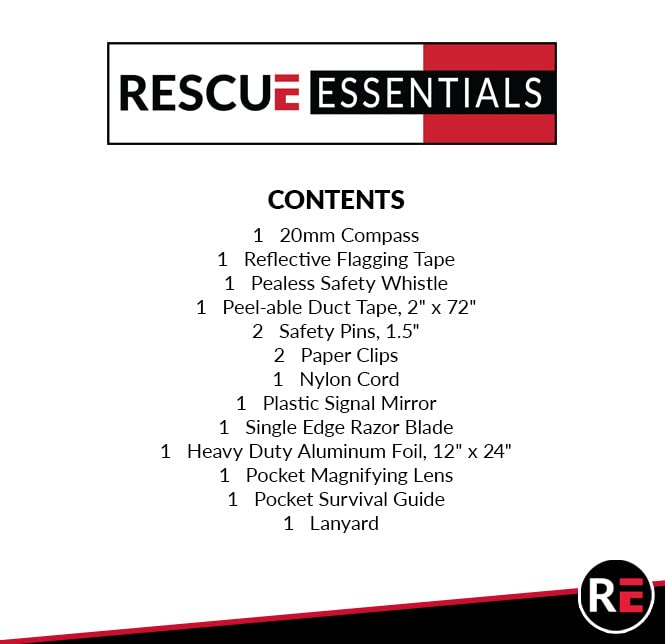 Rescue Essentials Pocket Survival Kit - Compact Emergency Gear for Outdoor Adventures, Camping, Hiking & Travel | First Aid, Survival Tools & Safety Equipment