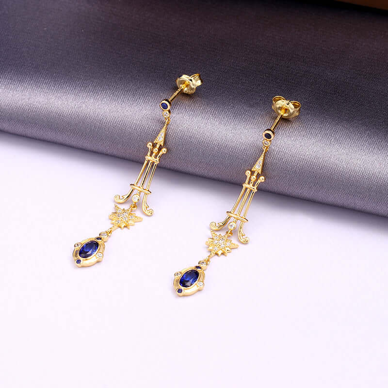 Baroque Sapphire Star Drop Earrings for Libra Birthstone | TB1218 | Elegant Jewelry Gift for Women, Birthday Present, Special Occasion Accessory