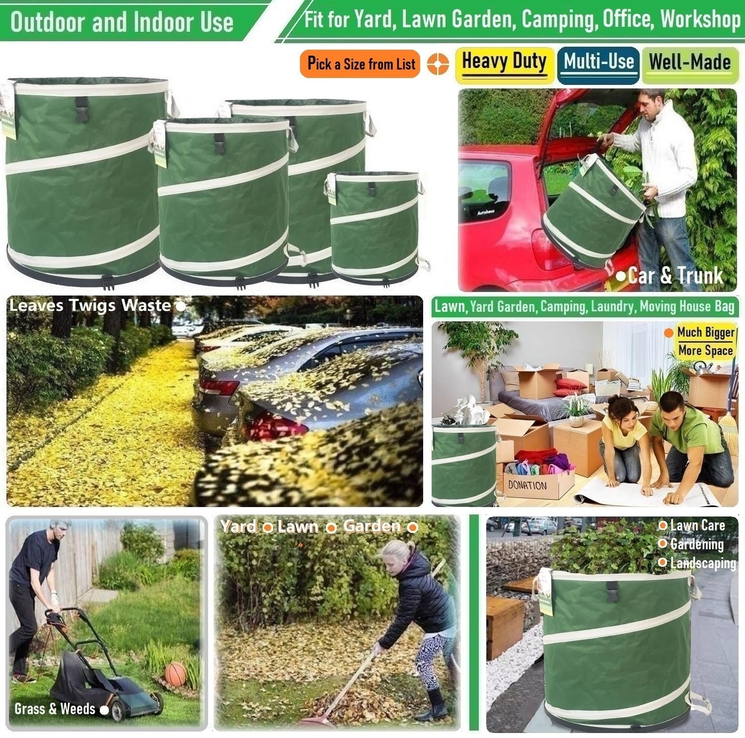 46-Gallon Collapsible Trash Can with Hard-Shell Bottom - 22x28 Inch Yard Waste Bag for Garden Debris, Recycling, Camping & Laundry | Heavy-Duty Collapsible Container with 4 Handles for Leaves, Grass Clippings & Outdoor Cleanup | Perfect for Backyard, Garage & RV Use