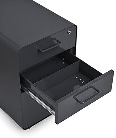 Poppin Stow 3-Drawer Rolling File Cabinet - Charcoal Gray, 2 Utility & 1 Hanging File Drawer, Locking Wheels, Powder-Coated Steel Office Storage Cabinet - Perfect for Home Office, Classroom, and Small Business Organization