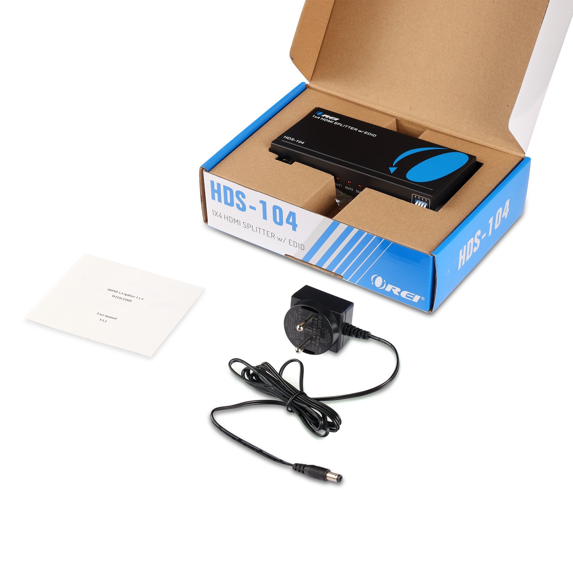 1x4 HDMI Splitter with Power Adapter - 1 Input 4 Output, EDID Support (HDS 104) for Home Theater, Gaming & Multi-Screen Presentations