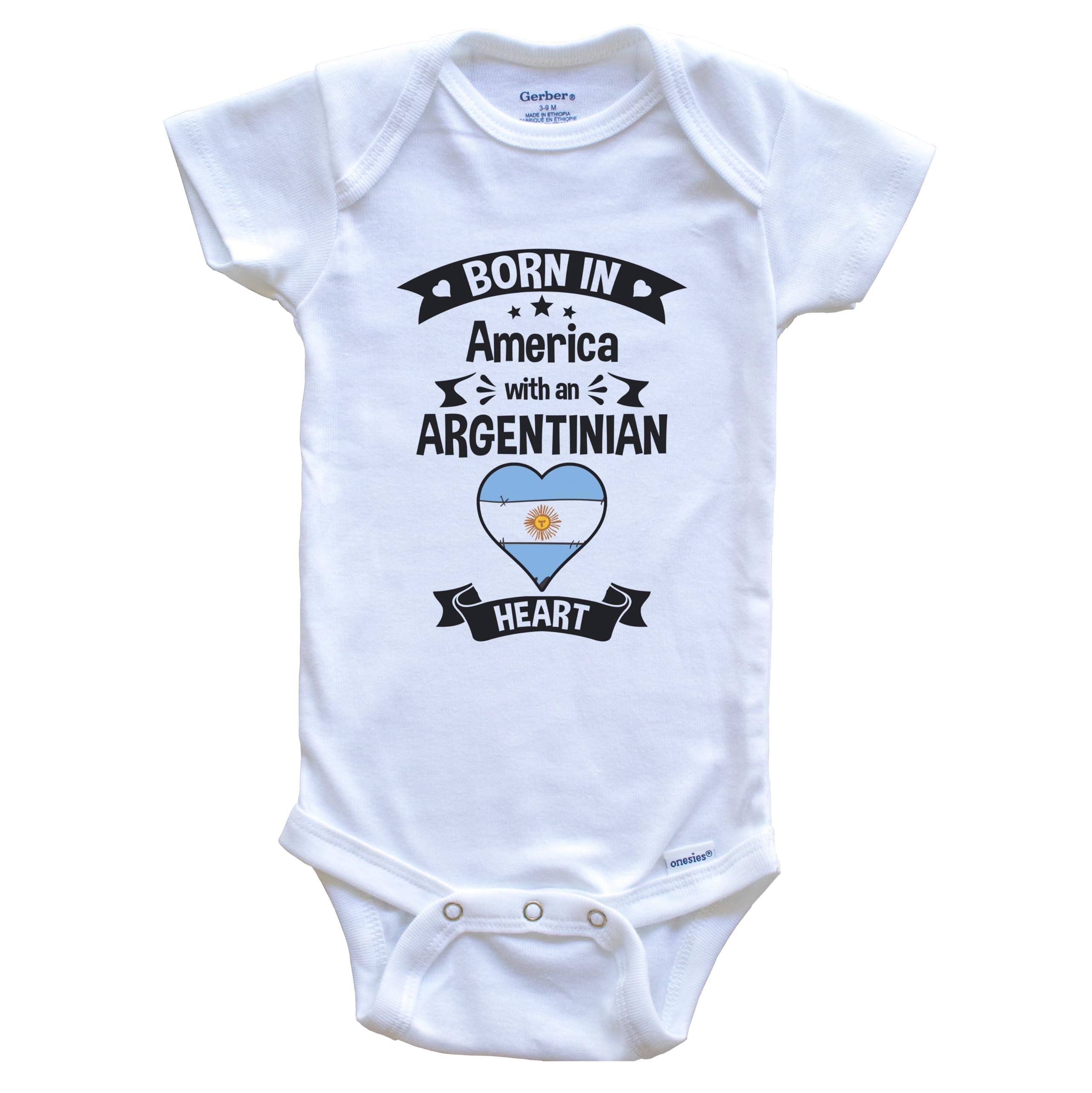 Born in America with an Argentinian Heart One Piece Baby Bodysuit - Soft Cotton Infant Bodysuit for Newborns & Toddlers - Perfect for Family Photos, Holidays & Everyday Wear