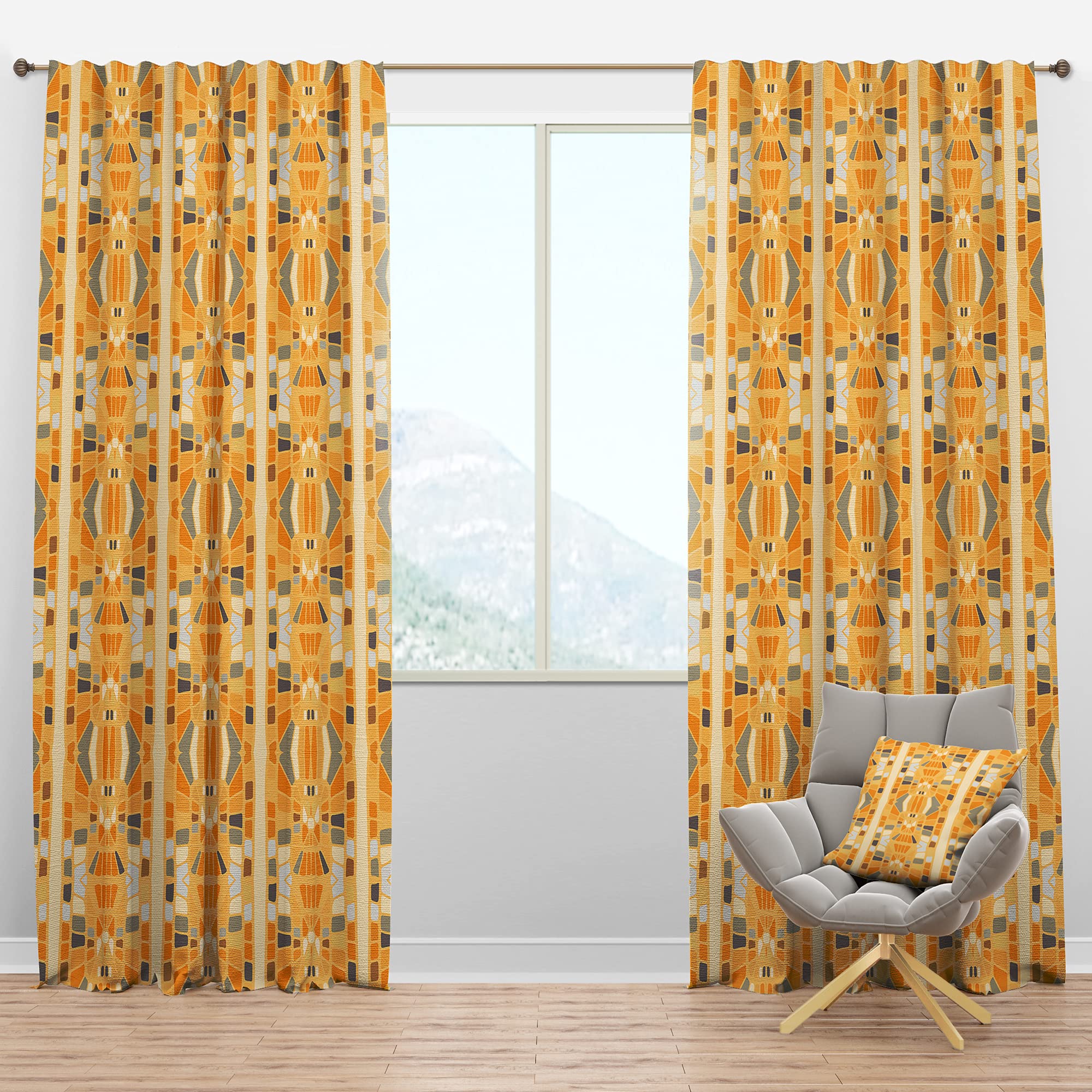 DesignQ Blackout Curtains 'Retro Geometrical Abstract II' - Thermal Insulated Room Darkening Window Drapes for Bedroom & Living Room - Single Panel 52x90 Inches - Perfect for Home Theater, Nursery & Light Sleepers
