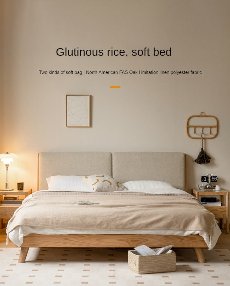 Solid Oak Wood Soft Bed Frame - Queen Size, Natural Wood Finish - Perfect for Master Bedrooms, Guest Rooms & Cozy Home Decor