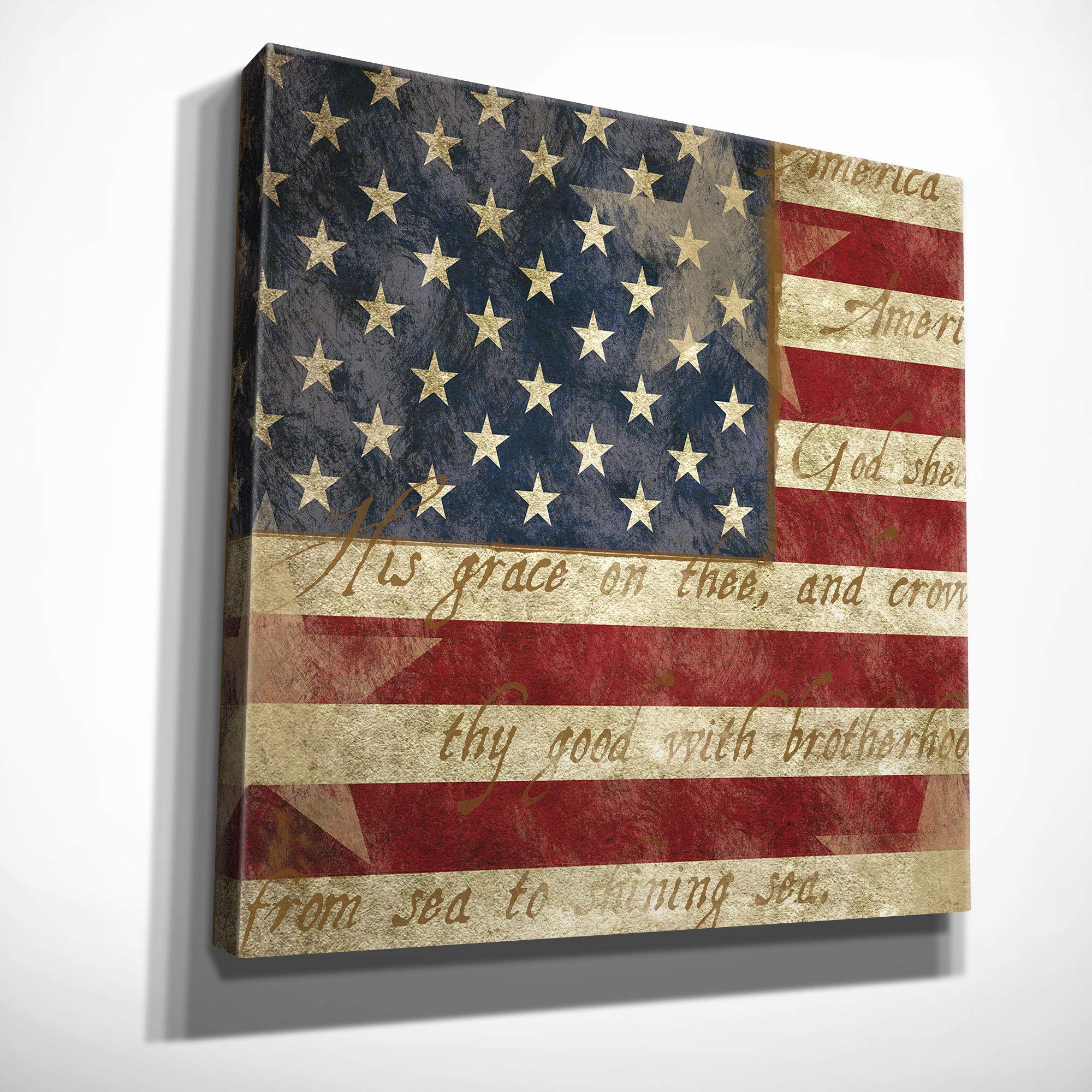 Wexford Home American Flag Wall Art Decor - 32x32 Gallery Wrapped Canvas Print for Living Room, Bedroom & Office - Ready to Hang Patriotic Home Decor