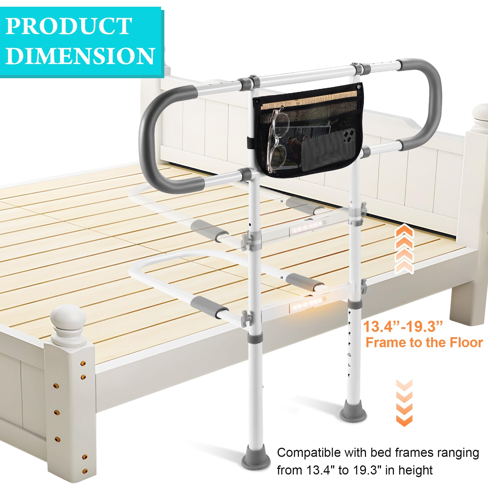**Adjustable Bed Safety Rails for Elderly Adults - Bed Assist Handrail with Grab Bar for Seniors - Fits King, Queen, Full & Twin Beds - Ideal for Home Care, Fall Prevention & Mobility Support**