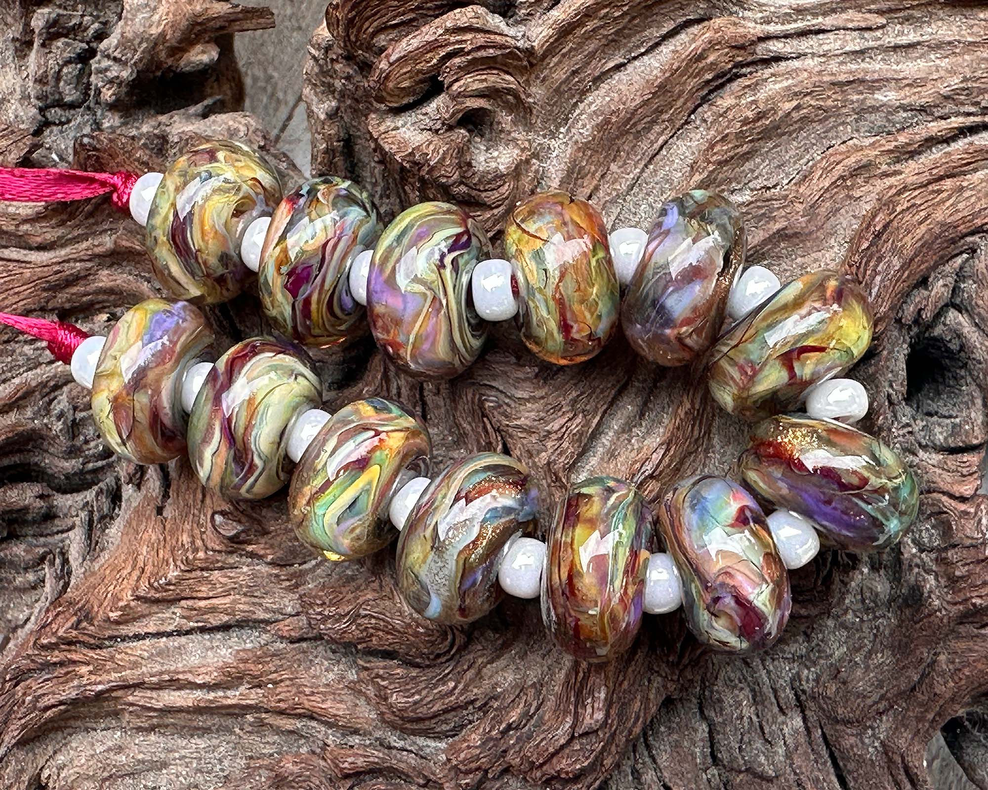 13pcs Desert Opal Swirls Lampwork Glass Beads Set for Jewelry Making - DIY Bracelets, Necklaces, Earrings Craft Supplies - Perfect for Bohemian Style Accessories & Gift Making