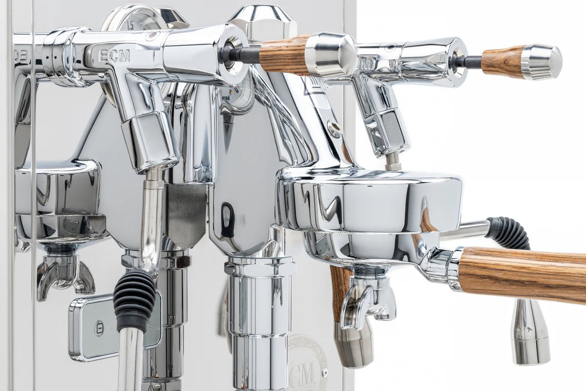 ECM Synchronika Zebra Wood & Chrome Espresso Machine - Professional Barista-Grade Coffee Maker for Home & Cafe Use