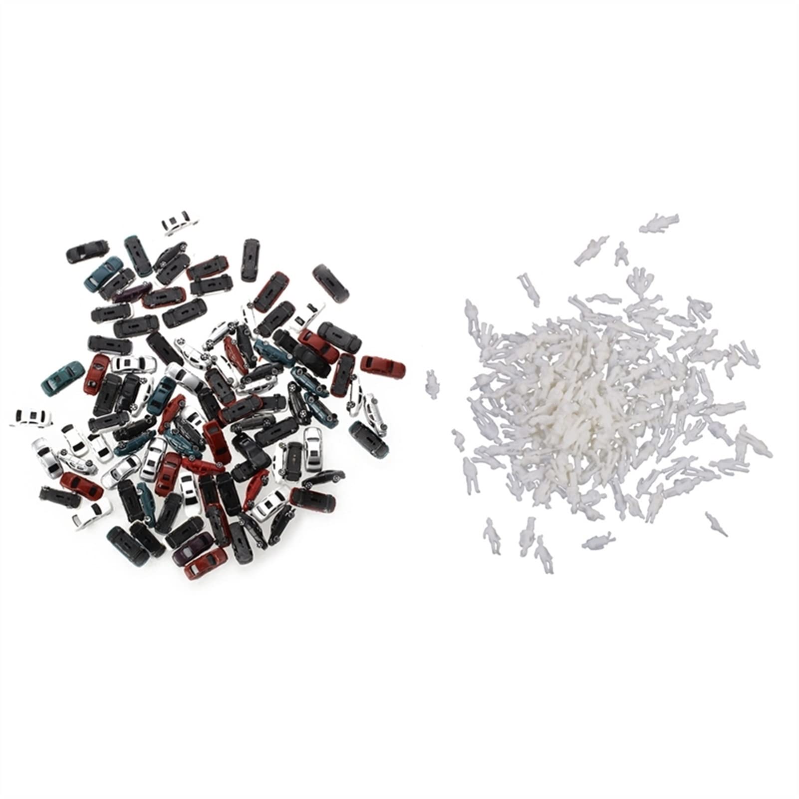1:200 Scale Model Train Layout Kit - 100Pcs Painted Model Cars & 100 White Assorted People Figures (C200-4) for Miniature Railway Scenes, Diorama Displays, and Collectors