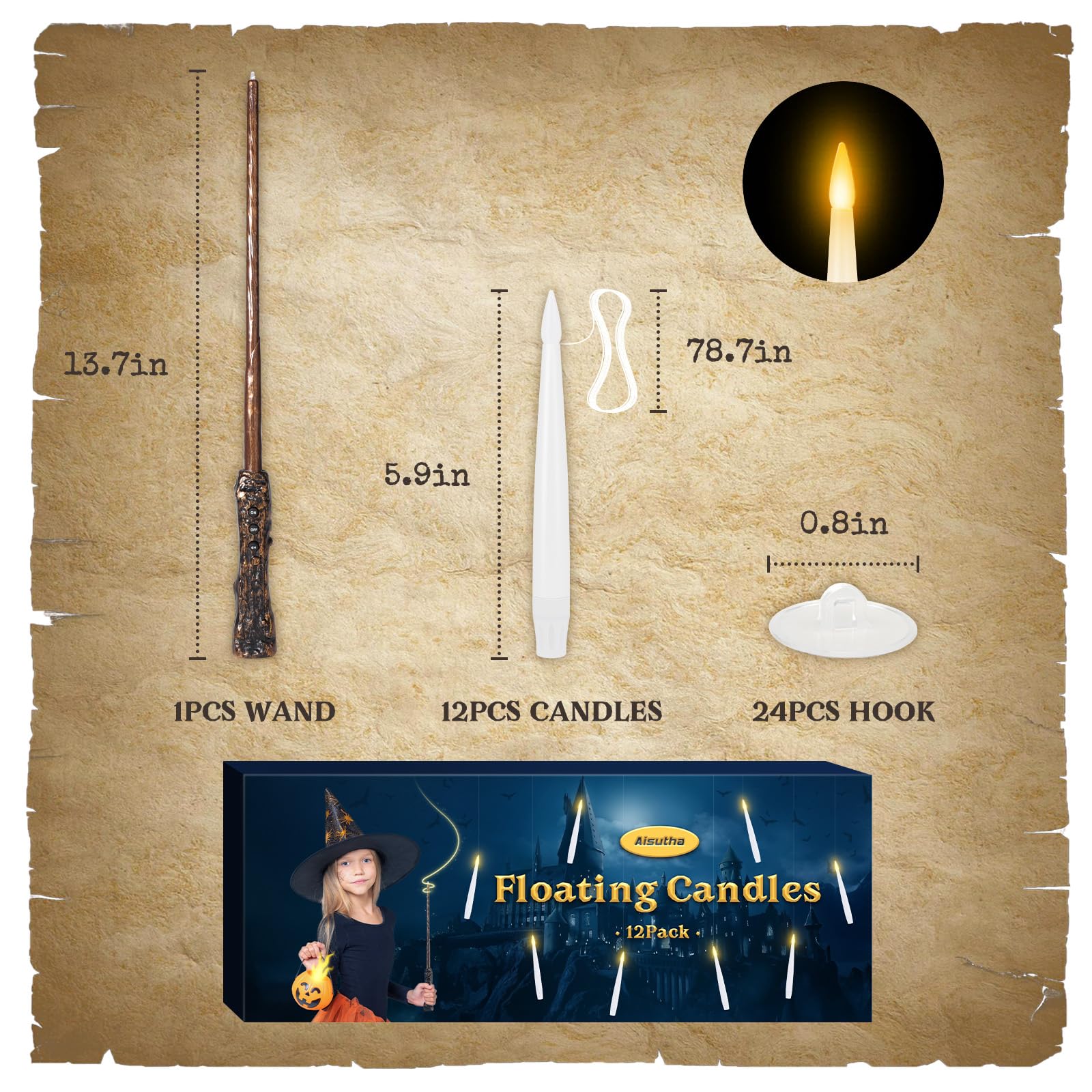 20 Pack Floating Candles with Wand - Flameless LED Candles for Halloween, Birthday & Christmas Decorations | Magic Hanging Decor for Parties, Weddings & Home Décor