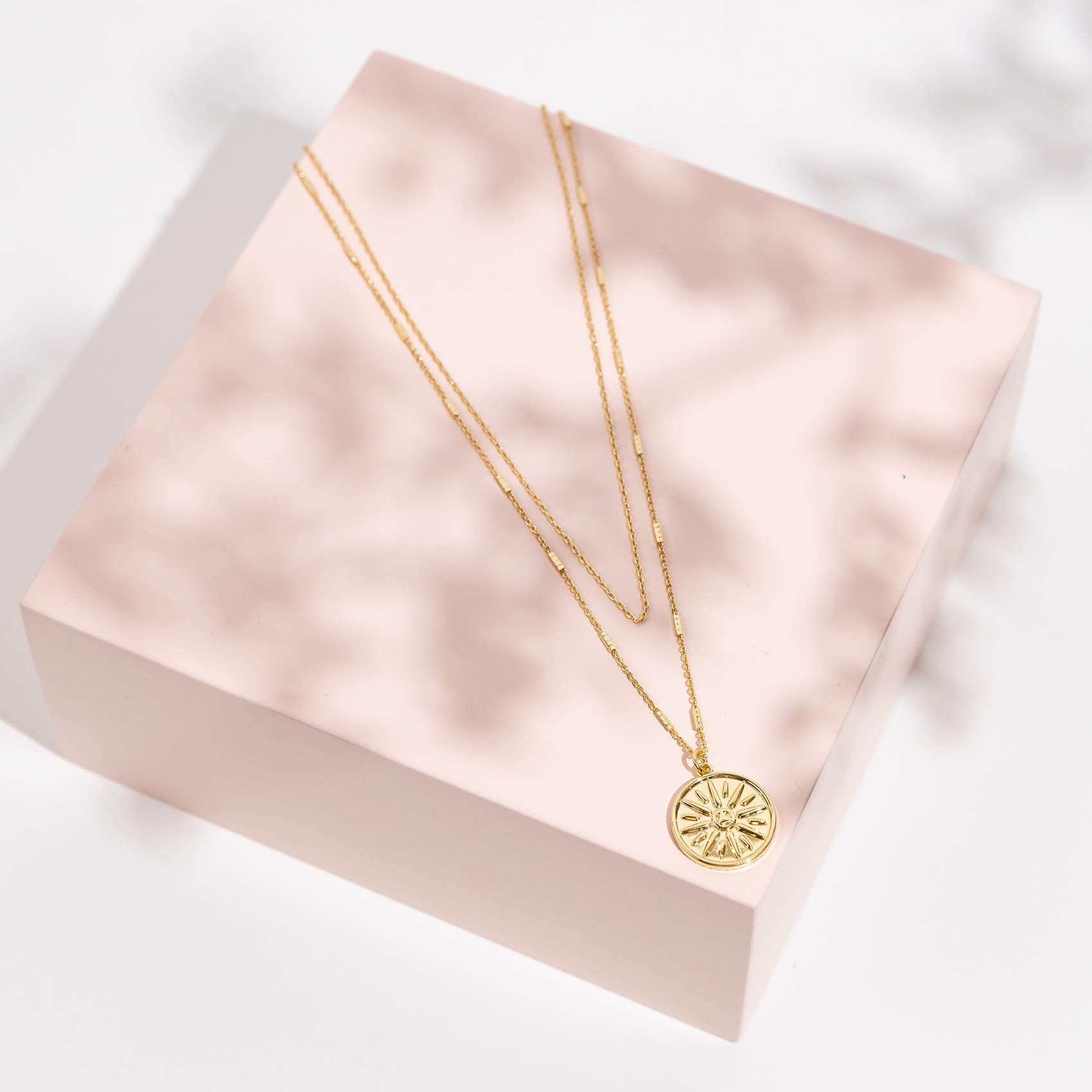 PAVOI 14K Gold Plated Layering Necklace Set for Women - Minimalist Bar, Circle, Lotus & Disc Pendants - Elegant Everyday Jewelry for Office, Date Night & Special Occasions