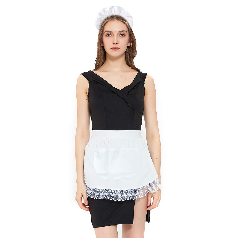 TOPTIE White Waist Apron with Headband - Cotton Maid Half Apron for Halloween, Cosplay, Dress Up - Perfect for Costume Parties, Role Playing & Themed Events