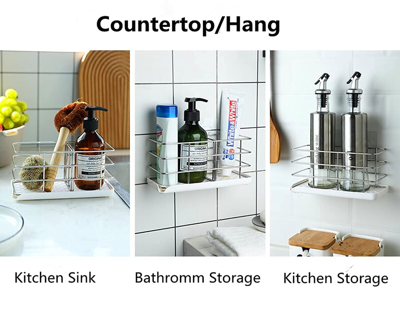 Stainless Steel Kitchen Sink Sponge Holder & Dish Brush Organizer - Rustproof Sink Caddy with Drainage Holes for Sponges, Soap & Cleaning Tools - Perfect for Kitchen, Bathroom, RV & Office Sink Organization