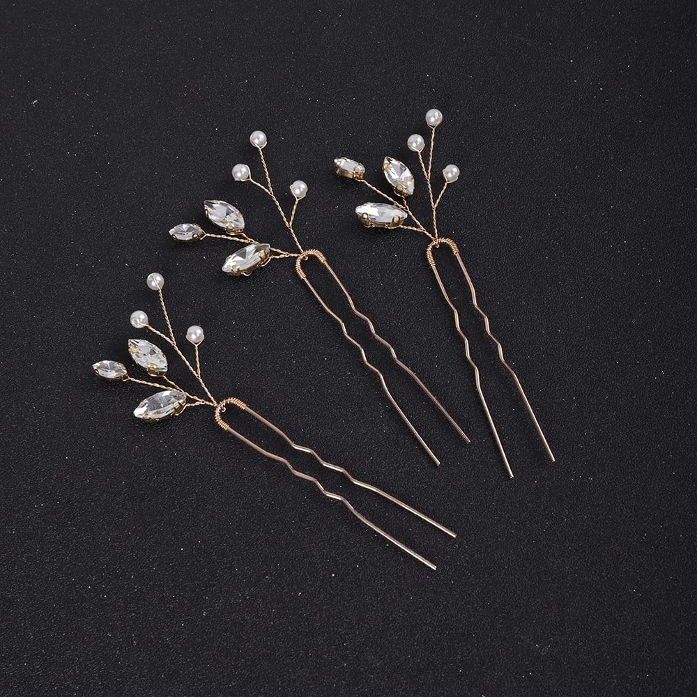 Elegant Silver Pearl Rhinestone Bridal Hair Pins - Handmade Wedding Hair Accessories for Brides & Women (3PCS Set, Gold) | Perfect for Wedding, Prom, Party & Special Occasions