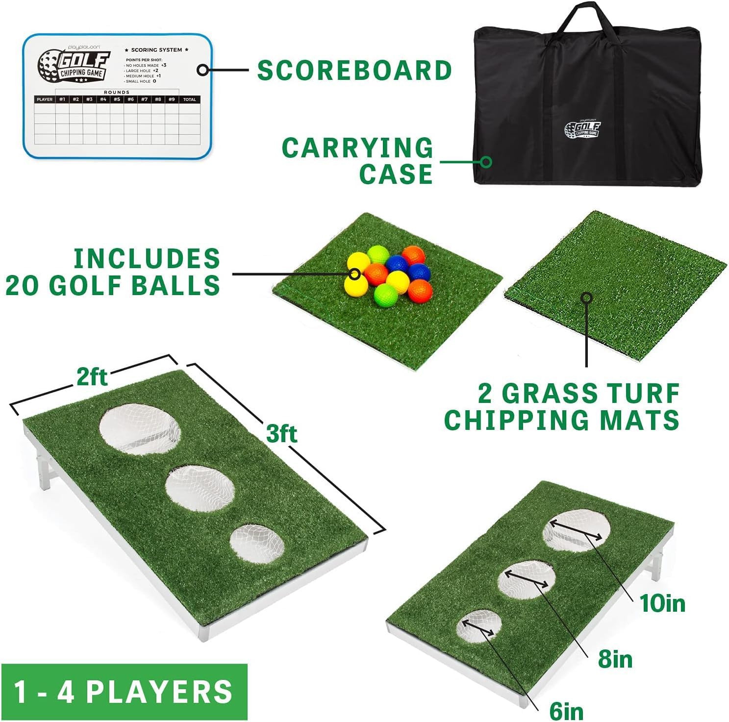 Play Platoon Golf Cornhole Game Set - Portable Backyard Golf Chipping Practice with 20 Foam Balls, Chip Mat, Carry Bag & Scoreboard - Perfect for Outdoor Parties, Tailgating and Family Fun