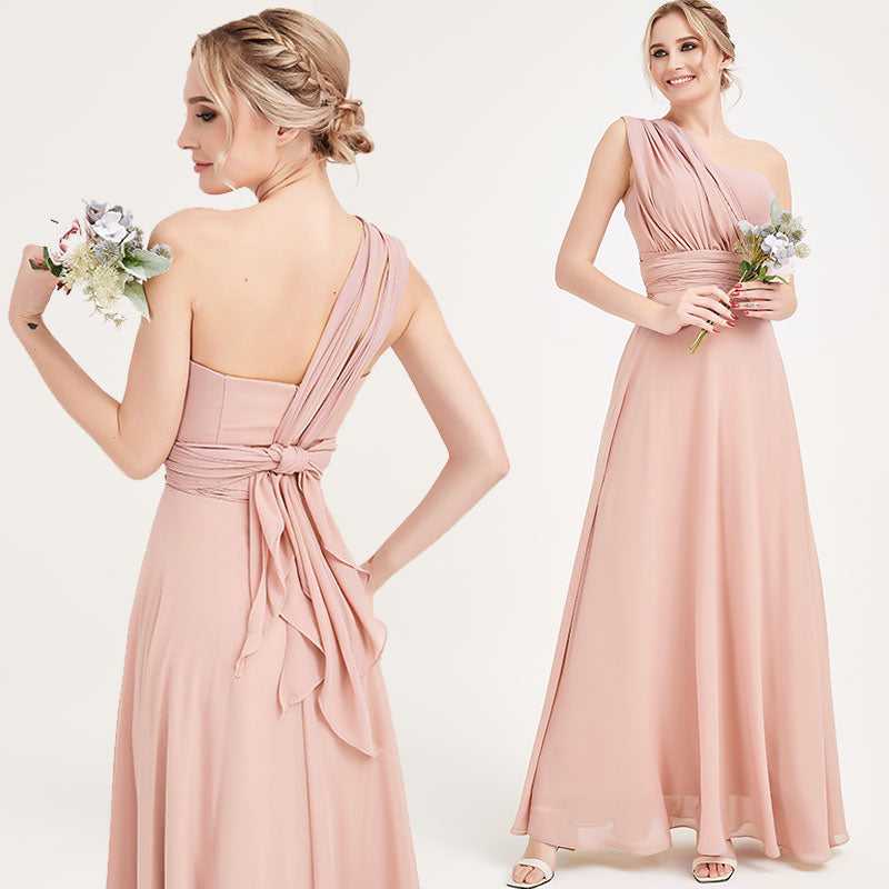Elegant Convertible Chiffon Bridesmaid Dress - Wrap Style Dusty Pink Maxi Gown for Weddings, Parties & Formal Events