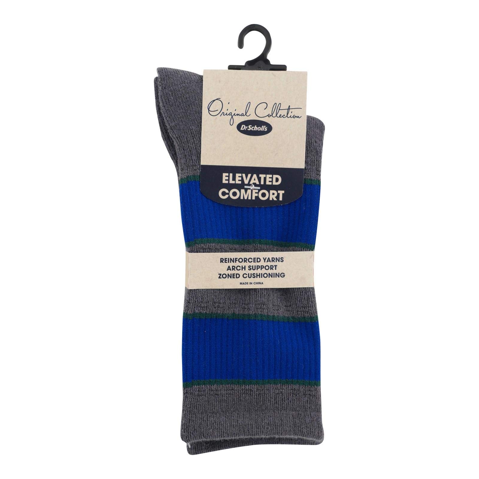 Dr. Scholl's Men's Original Collection Faux Outdoor Rugby Stripe Crew Socks - Comfortable Athletic Socks for Running, Hiking & Casual Wear