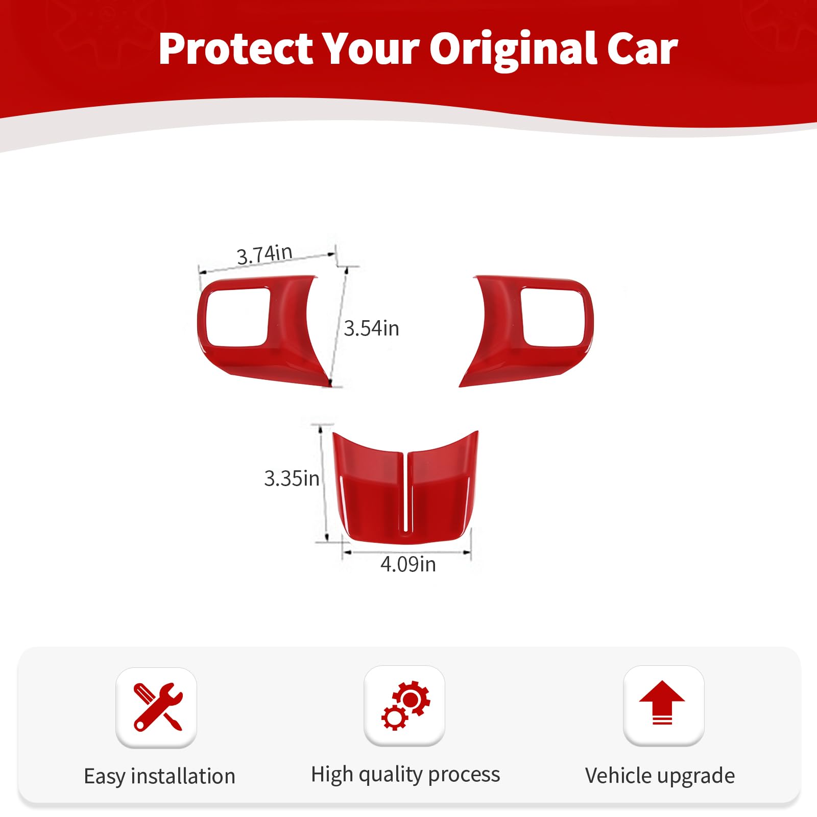 Red Steering Wheel Trim Bezel for Jeep Wrangler JK 2011-2017, Patriot Compass 2011-2016, Grand Cherokee 2011-2013 - Interior Accessories (3pcs) - Enhance Your Jeep's Style for Off-Road Adventures & Daily Driving