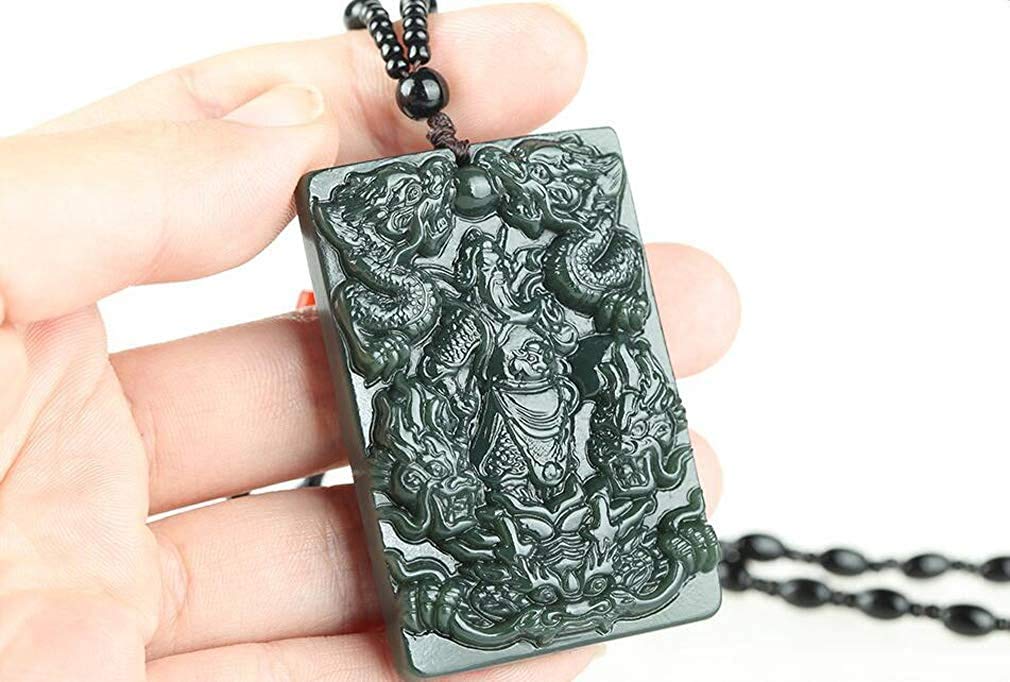 Natural Green Jade Dragon Phoenix Buddha Pendant Necklace for Women & Men - Spiritual Amulet, Guan Gong & The Eight Trigrams Jewelry - Perfect for Meditation, Gifts & Protection