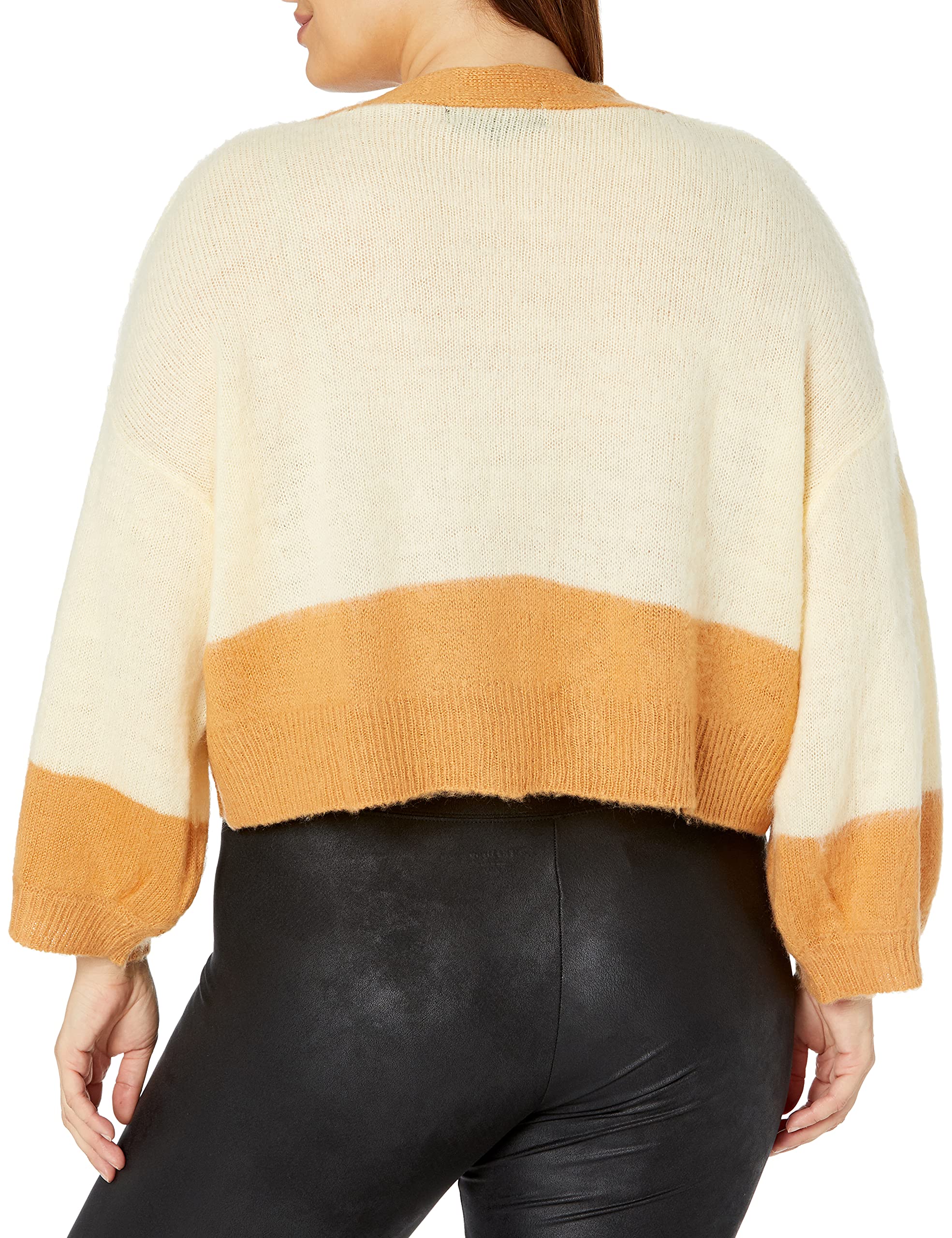 KENDALL + KYLIE Women's Plus Size Block Cropped Cardigan Sweater - Soft Knit Open Front Long Sleeve Wrap Cover Up for Casual Outfits, Office Wear & Date Nights