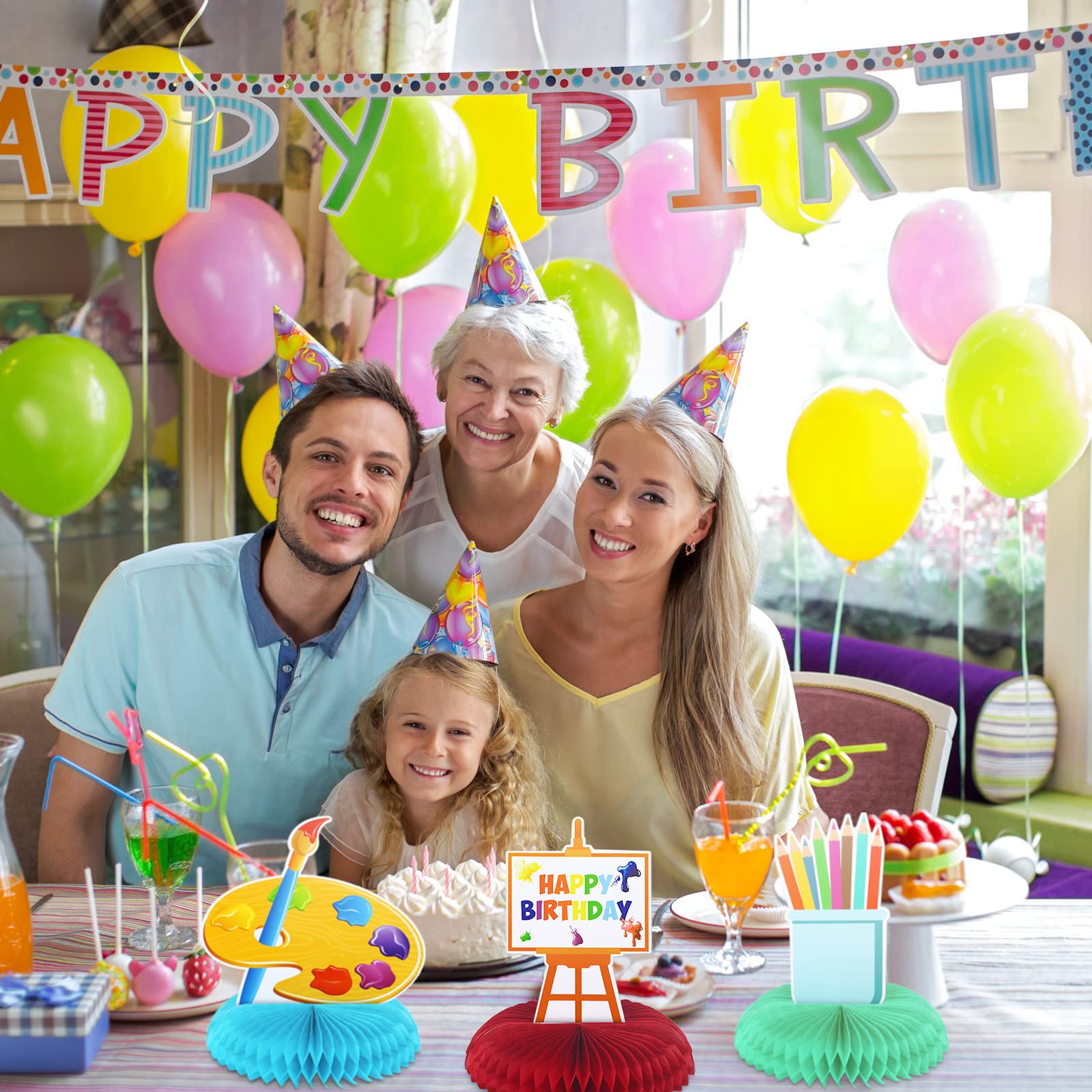 9-Piece Paint Party Decorations Set - Honeycomb Centerpieces & Photo Booth Props for Art Birthday, Sip and Paint Party Supplies (Perfect for DIY Art Parties, Baby Showers & Creative Events)