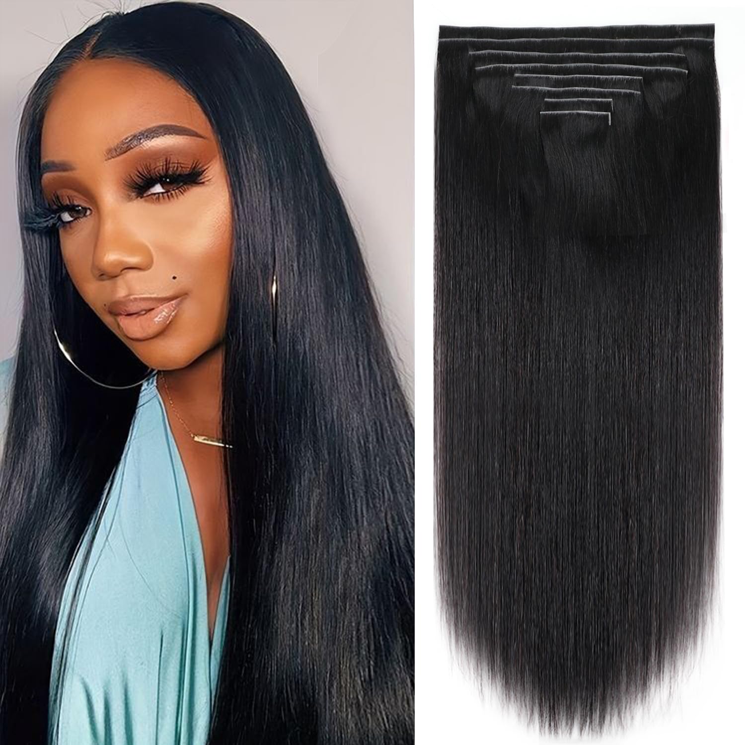 Brazilian Human Hair Clip-In Extensions 24 Inch - 8pcs 120g Set with 18 Invisible Clips for Women | Natural Color, Seamless Blend for Volume & Length | Perfect for Weddings, Parties & Daily Styling