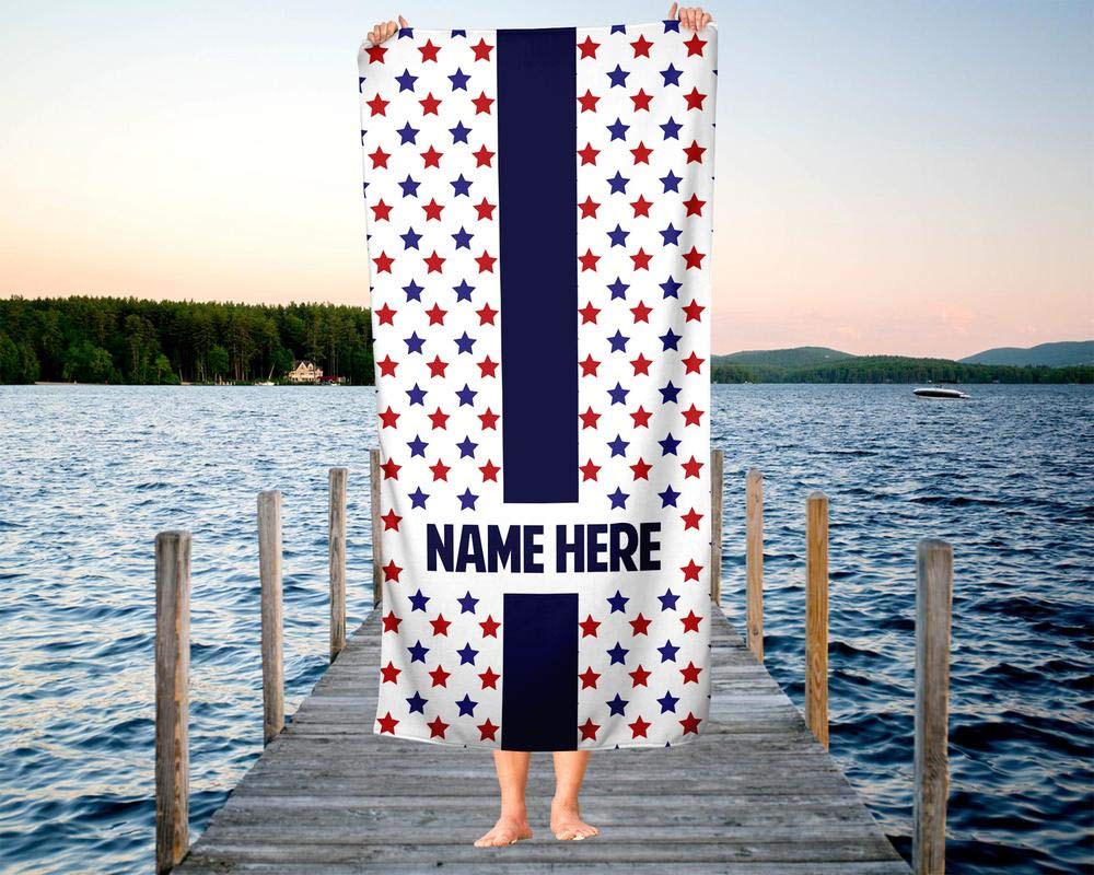 Extra Large Personalized American Flag Towel for Kids & Adults - Custom Oversized Travel, Beach, Pool & Bath Towel for Toddler, Baby, Boys & Girls - Perfect for Summer Vacations, Swimming & Outdoor Activities