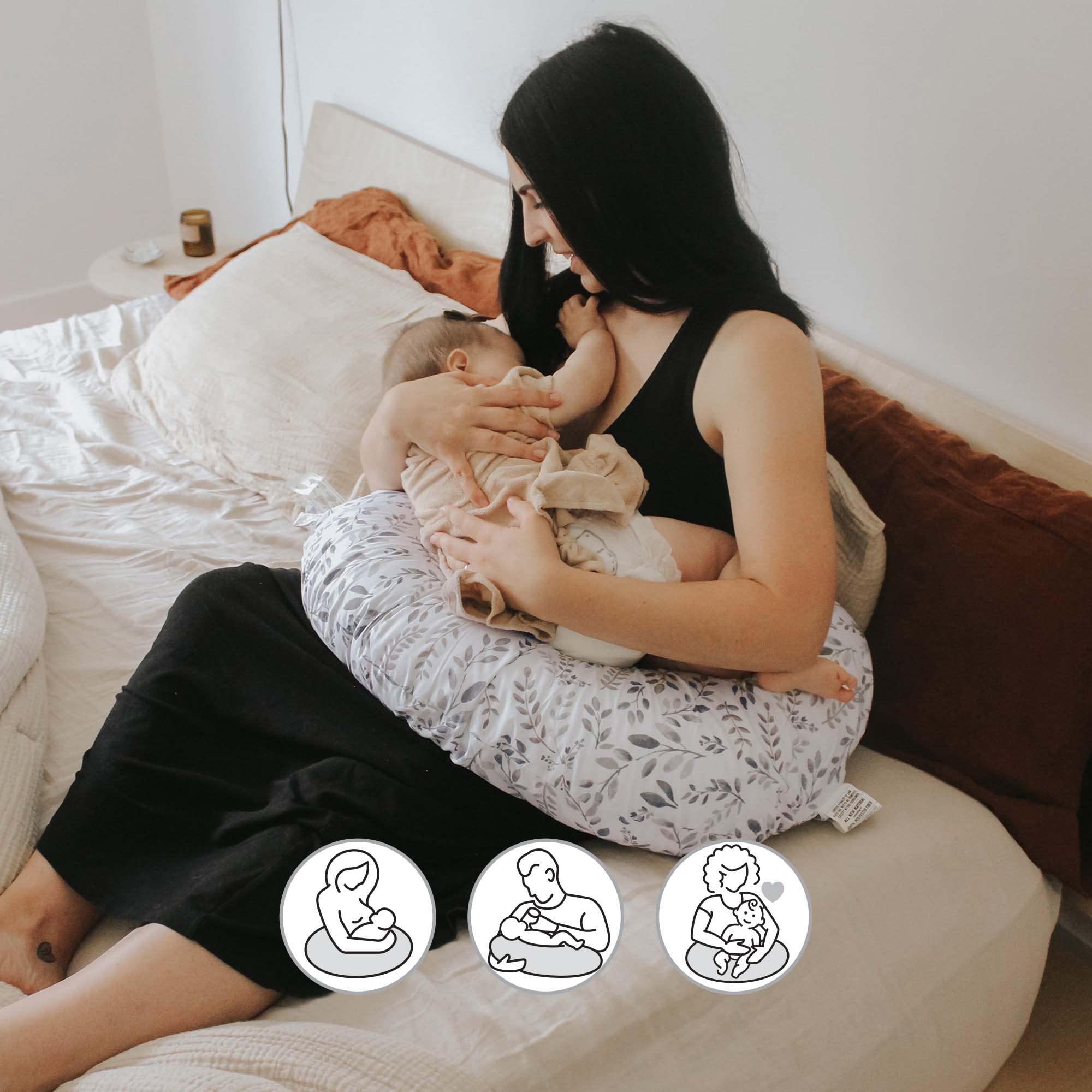 Boppy Pregnancy and Nursing Pillow Bundle - Original Nursing Support Pillow & Total Body Pillow with Gray Printed Removable Covers - Perfect for Maternity Comfort, Breastfeeding & Postpartum Recovery