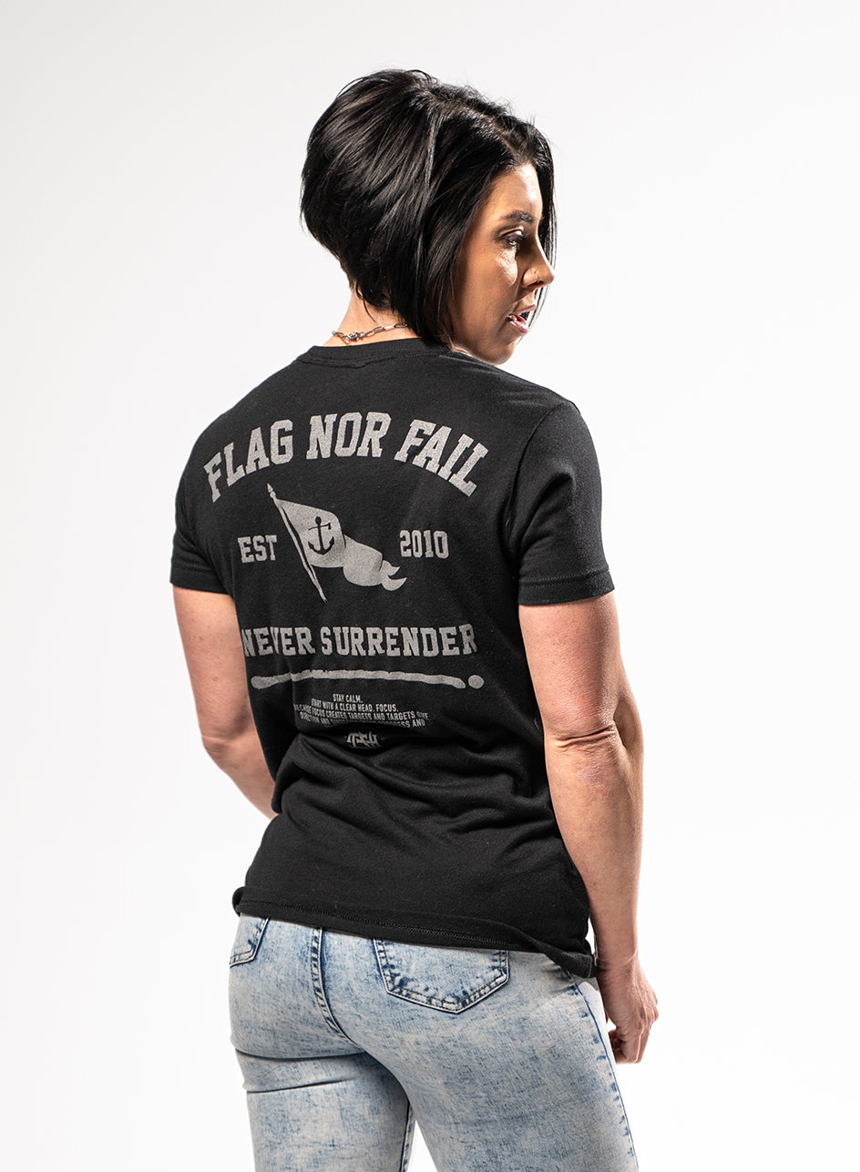 NEVER SURRENDER Graphic T-Shirt for Men - Black Cotton Tee - Streetwear Fashion, Gym Workout & Casual Everyday Wear