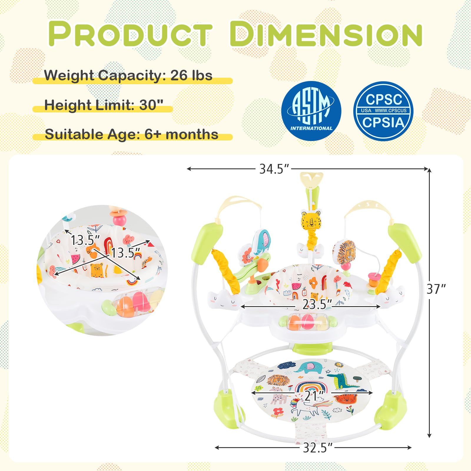 BABY JOY Baby Jumpers & Bouncers - 360° Rotating Activity Center with Music, Lights & Sounds | 5 Adjustable Heights for Infants 6-12 Months | Perfect for Playtime, Learning & Motor Skill Development