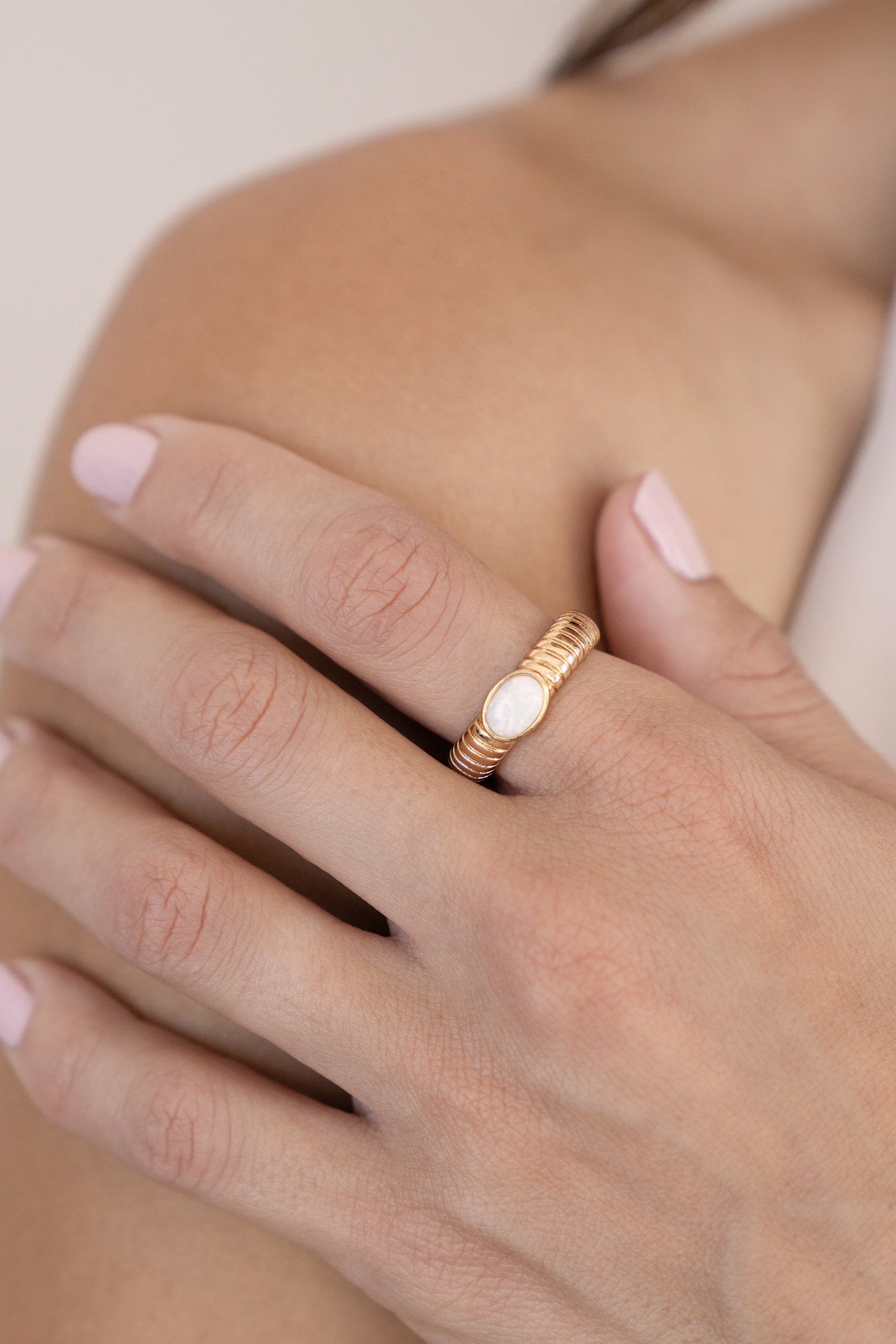 Opal Flex Ribbed Ring - Adjustable Stackable Jewelry for Women, Dainty Elegant Band for Everyday Wear & Special Occasions