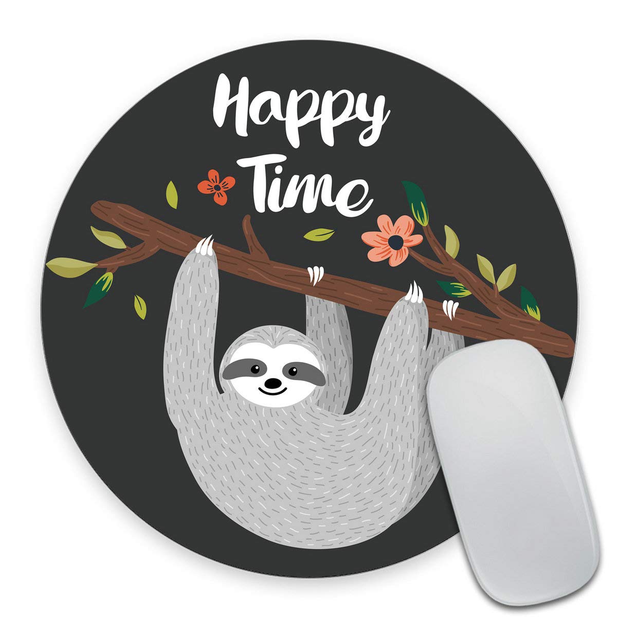 Cute Baby Sloth Inspirational Quotes Round Mouse Pad - Funny Sloth Hanging on Tree Design for Office & Gaming Use