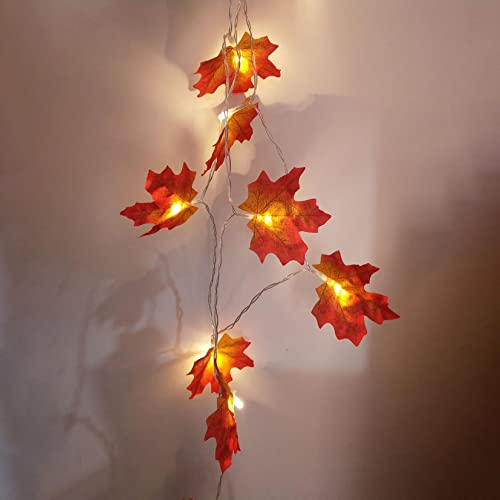 20 LED Maple Leaf String Lights - Thanksgiving & Autumn Decorative Lights for Home, Garden, Party, Mantle (Green) | Indoor & Outdoor Halloween, Fall Festival Decor