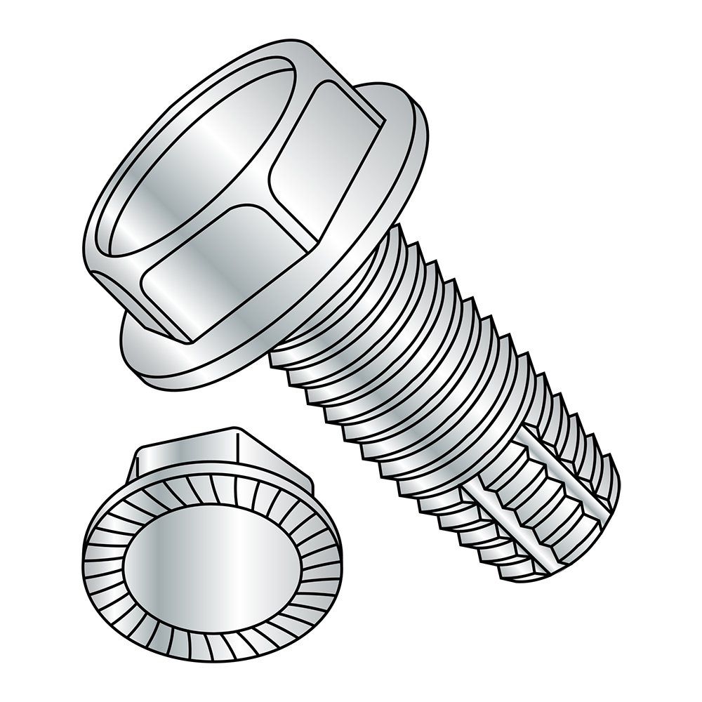 Small Parts 1412FWS Zinc Plated Steel Thread Cutting Screw, Serrated Hex Washer Head, Type F, 1/4