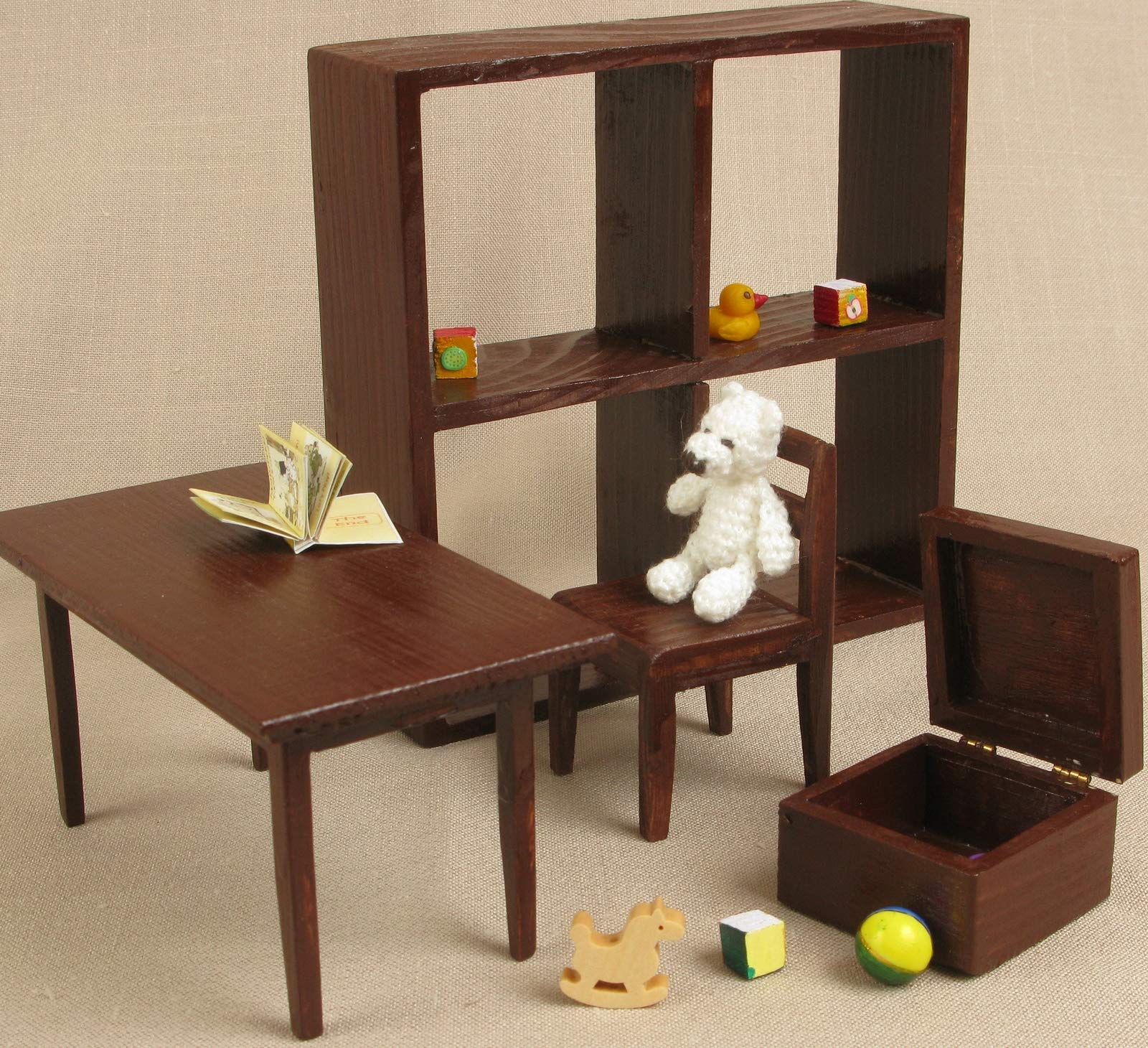 Miniature Wooden Doll Furniture Set - Brown Playroom Chair for 1:6 Scale 12